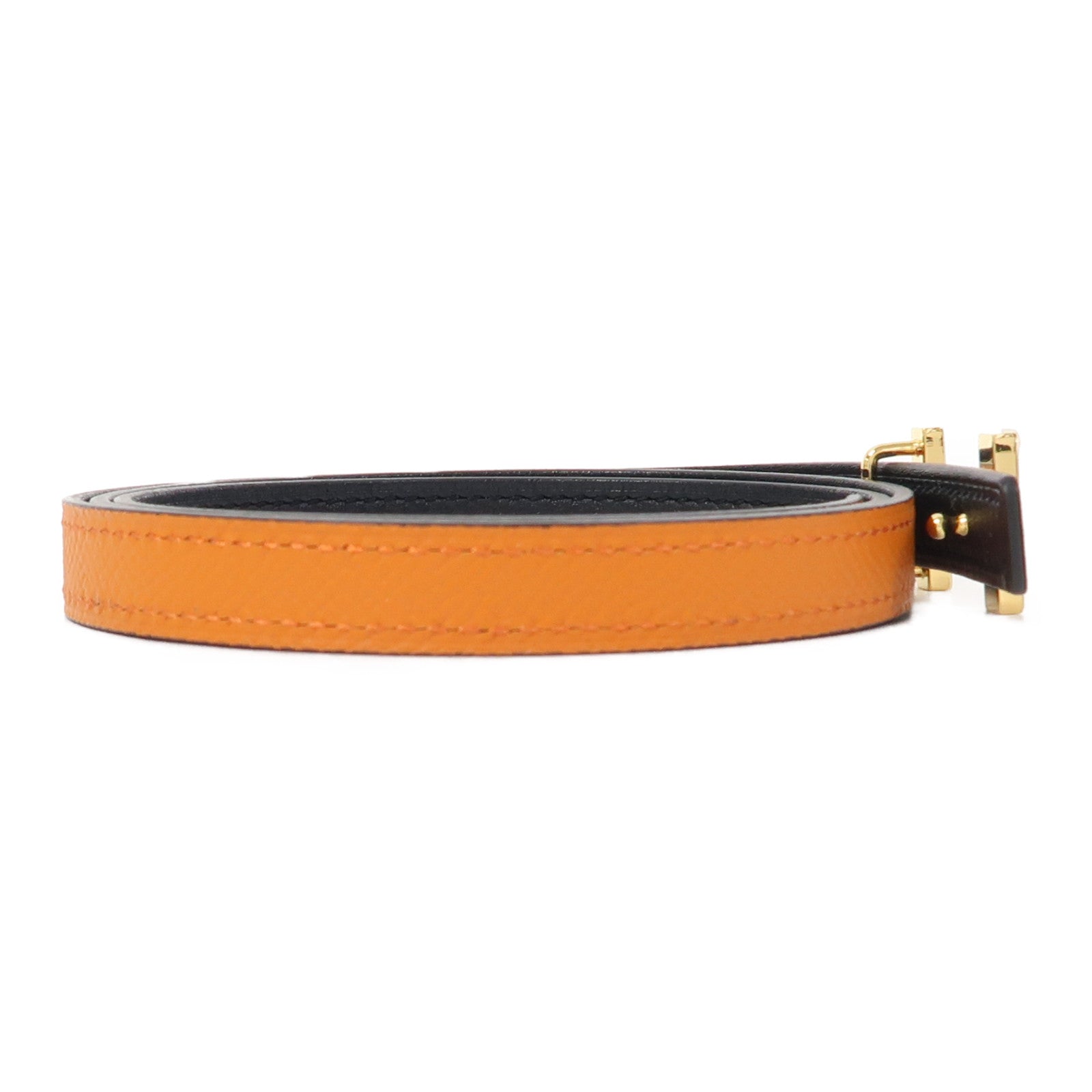 HERMES Epsom皮革/Swift皮革H Belt金扣皮帶橙色/黑色