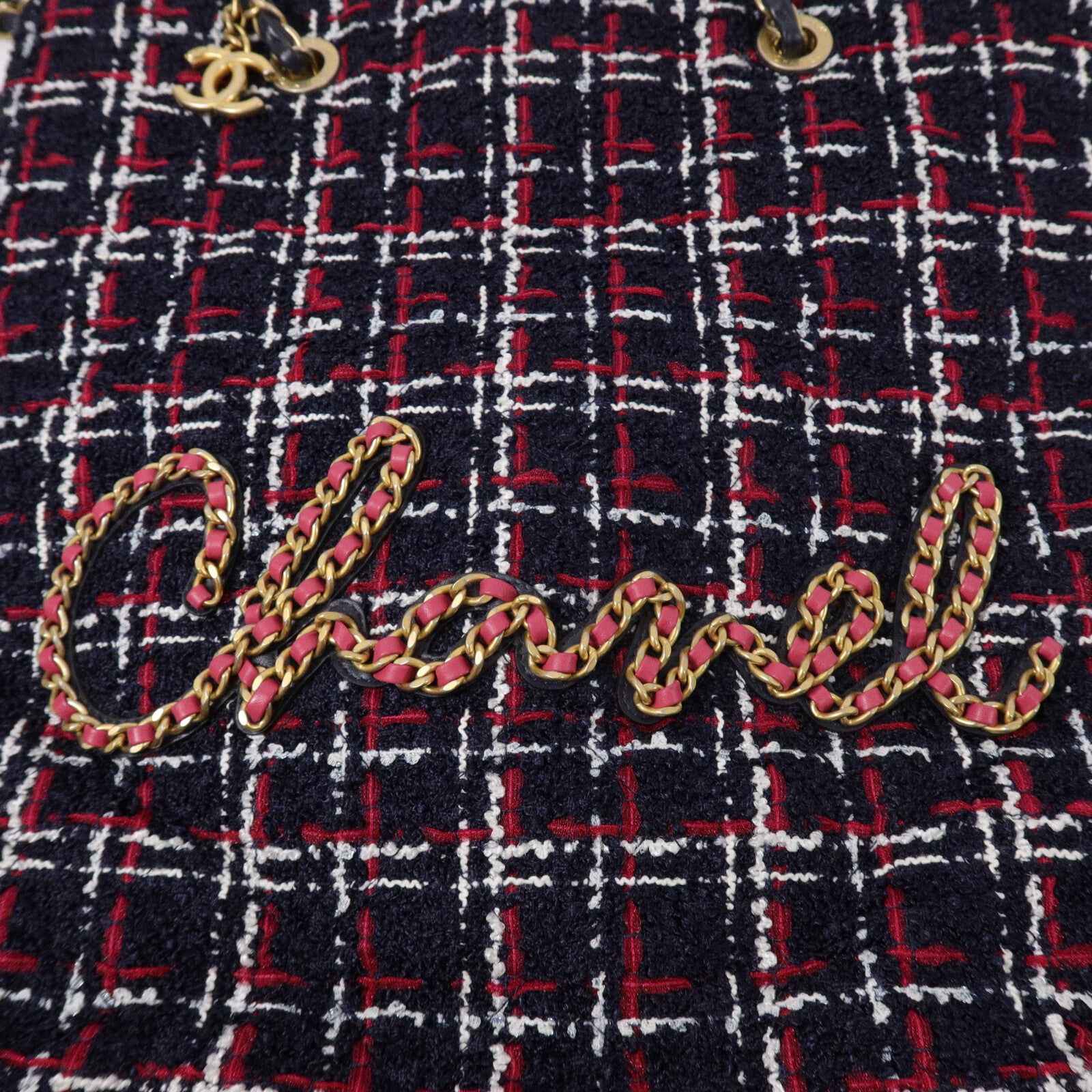 CHANEL Tweed Shopping Tote鏈帶肩背袋
