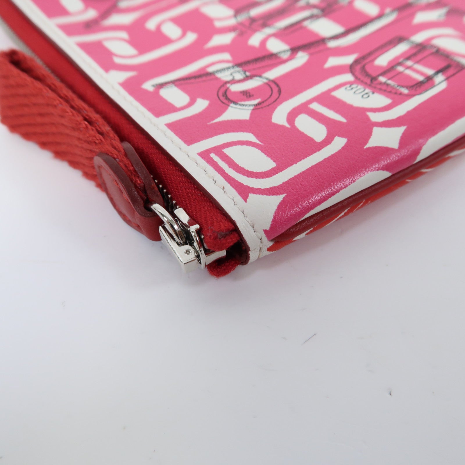 HERMES Swift皮革Carre Pocket Pouch銀扣手拿包紅色/粉紅色
