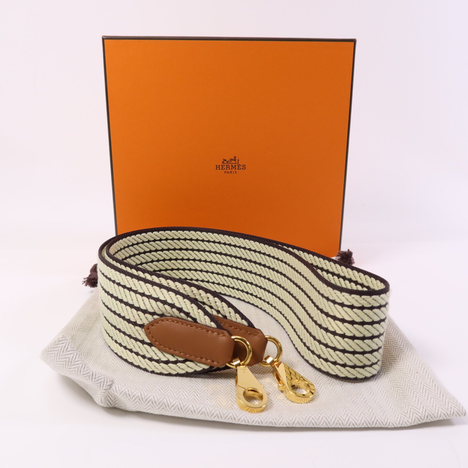 HERMES 帆布Hermes Shoulder Strap金扣掛飾Brown