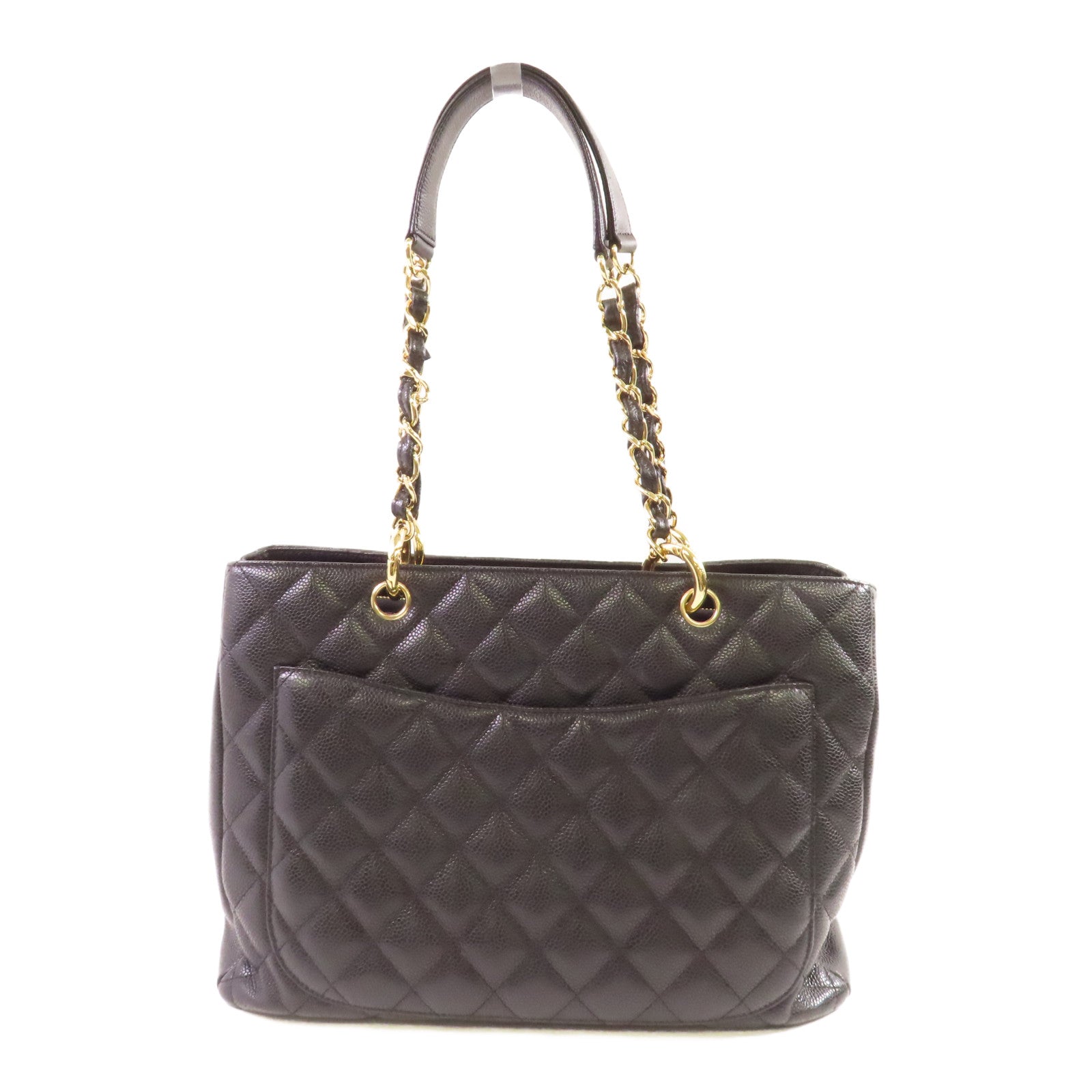 CHANEL 菱格Caviar皮革Grand Shopping Tote金扣鏈帶肩背袋黑色