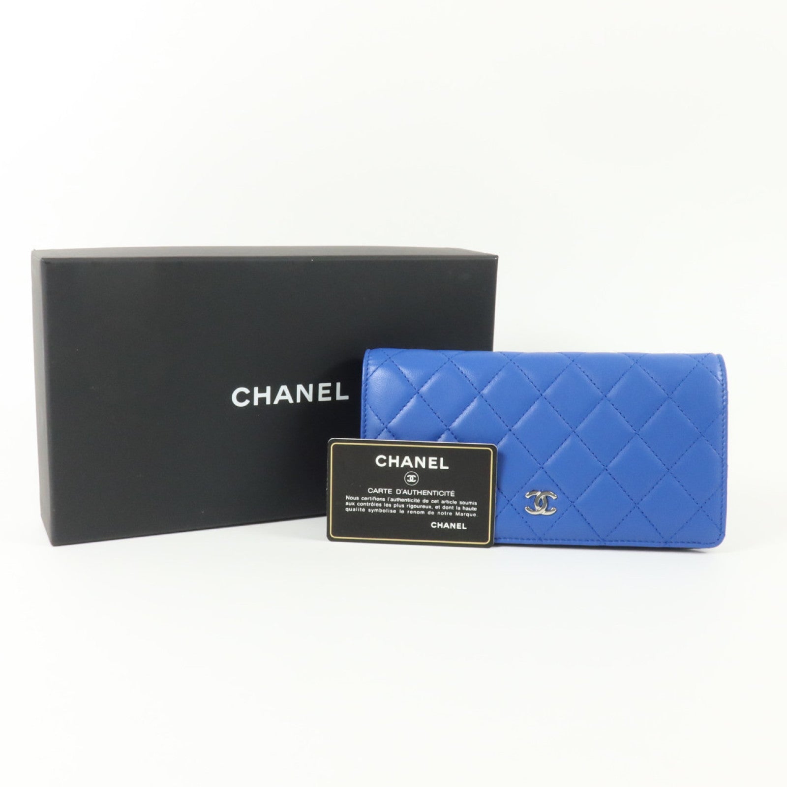 CHANEL 羊皮皮革Long Wallet銀扣長錢包