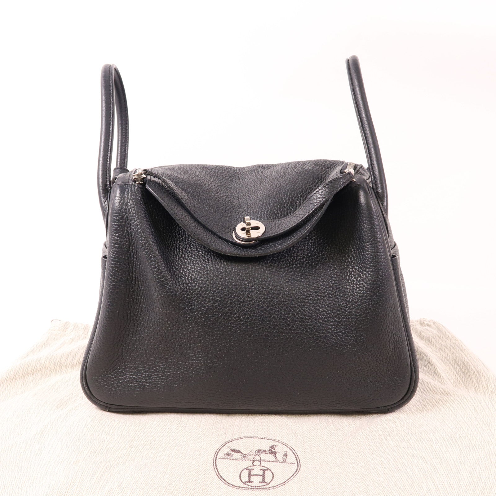 HERMES Clemence皮革Lindy 30銀扣手挽肩背兩用袋Noir
