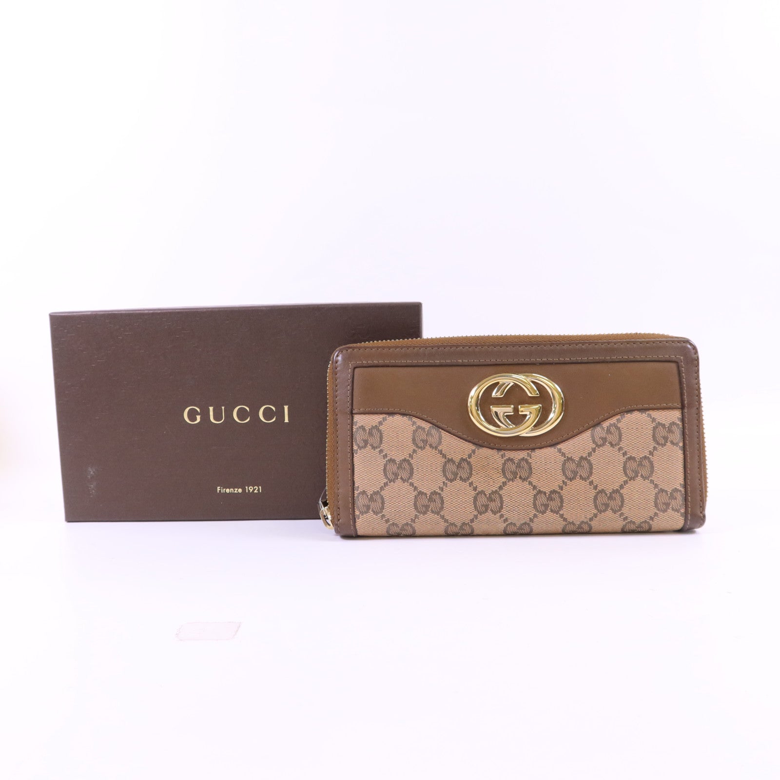 GUCCI 帆布GG Canvas Long Round Zipper Wallet金扣長錢包
