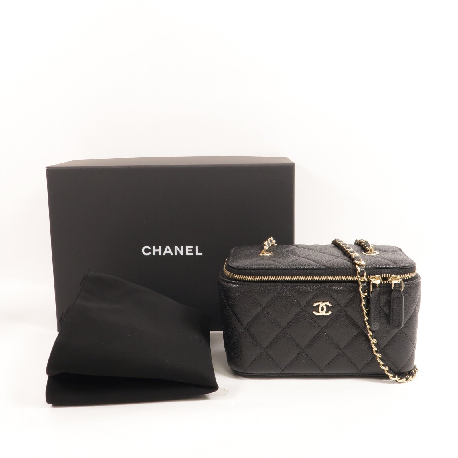 CHANEL 牛皮皮革Vanity Case鏈帶肩背袋
