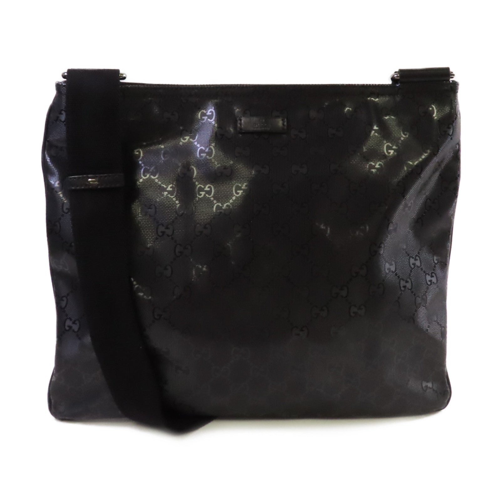 GUCCI 塗層帆布Diamante Shoulder Bag銀扣肩背袋黑色