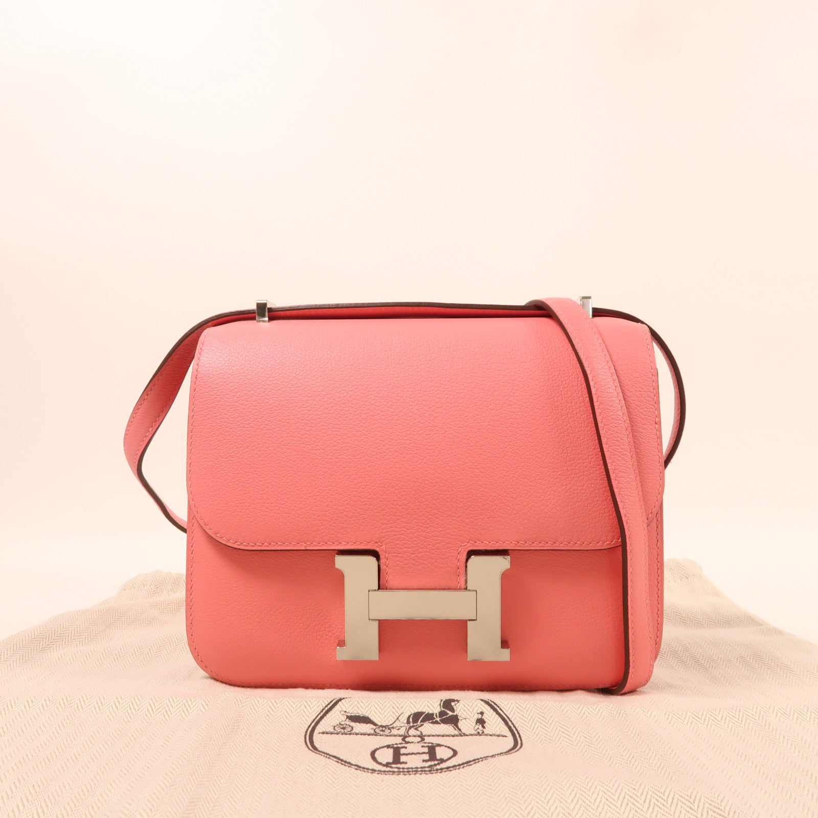 HERMES 【激減優惠】Evercolor皮革Constance Mini銀扣肩背袋8W Rose Azalee/新杜鵑桃色