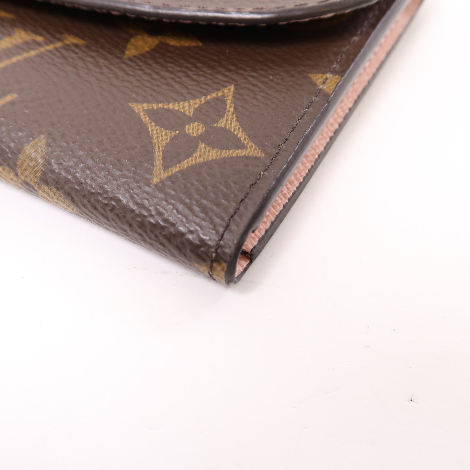 LOUIS VUITTON Monogram Emilie金扣長錢包棕色/粉紅色