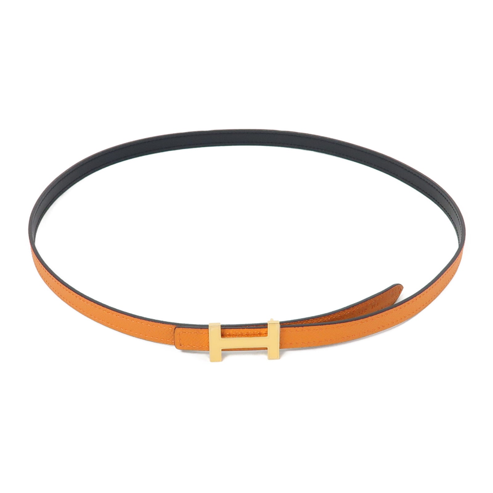 HERMES Epsom皮革/Swift皮革H Belt金扣皮帶橙色/黑色
