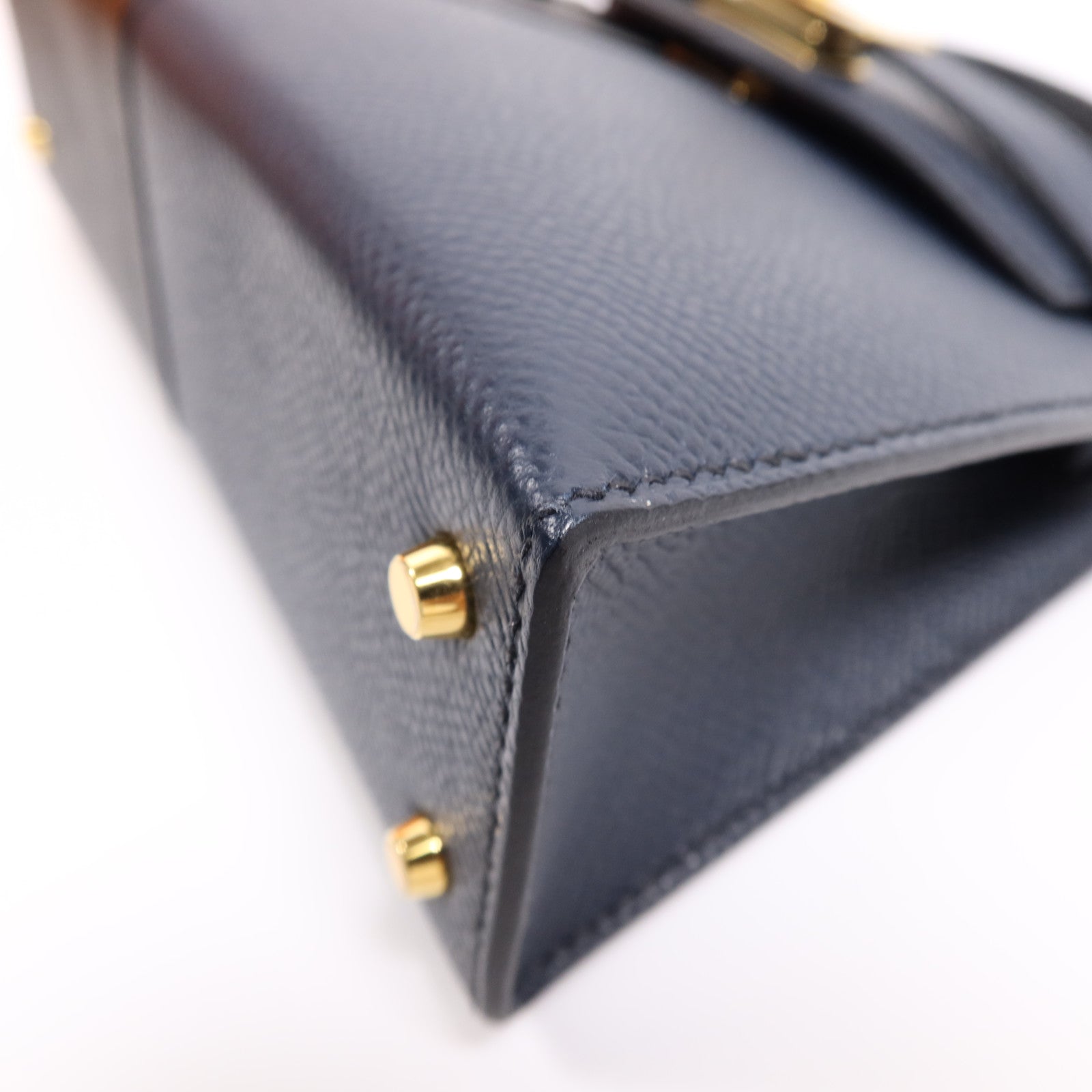 HERMES Epsom皮革Mini Kelly II金扣手挽肩背兩用袋Bleu Indigo/Noir