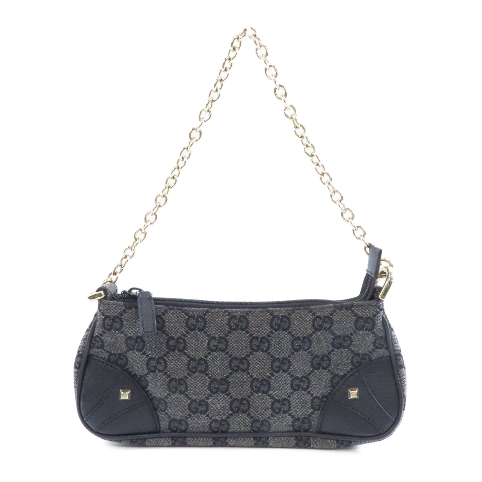GUCCI 帆布Chain Shoulder Bag金扣鏈帶肩背袋深藍色