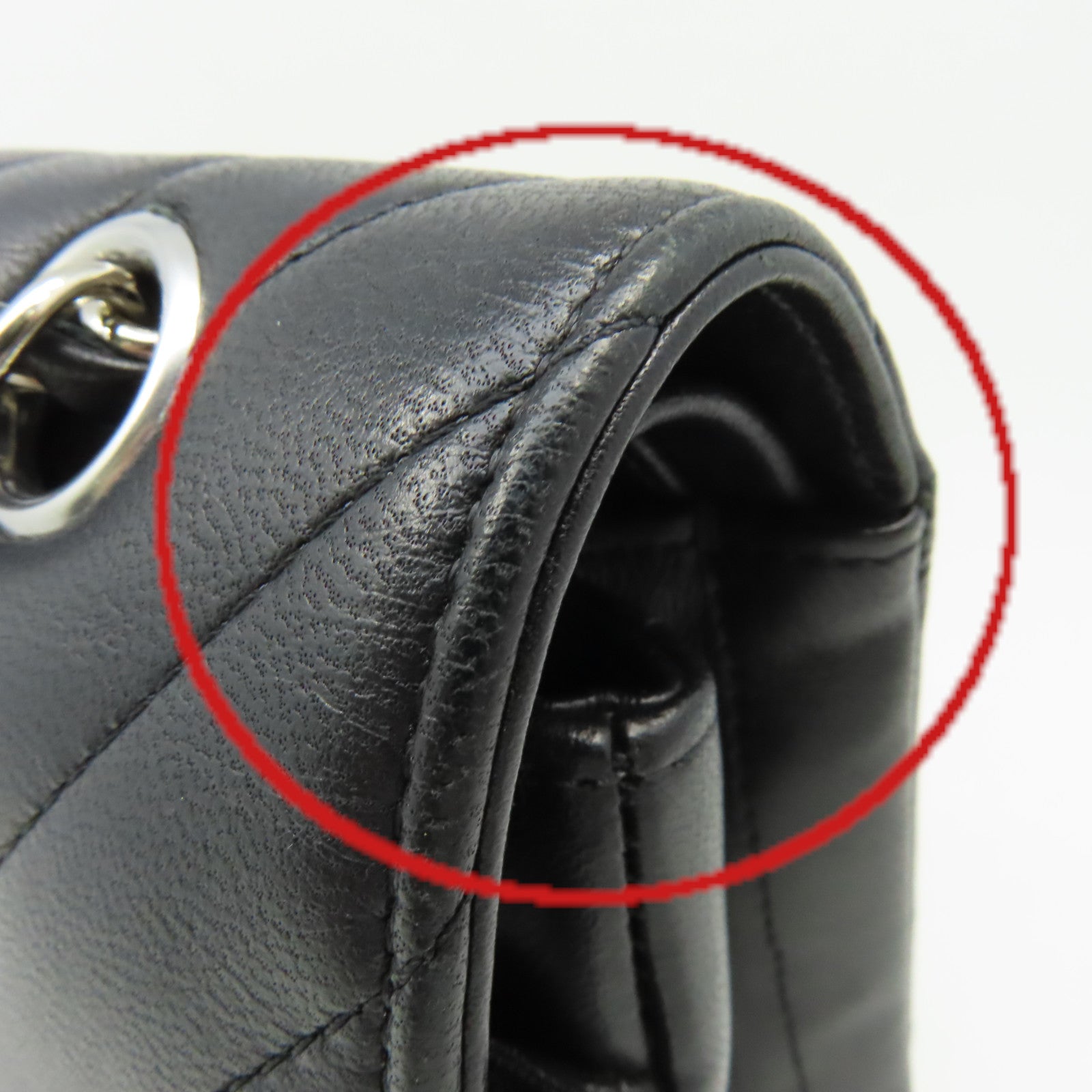 CHANEL **【激減優惠】斜紋牛皮皮革Medium Classic Flap Chain Shoulder Bag銀扣鏈帶肩背袋黑色