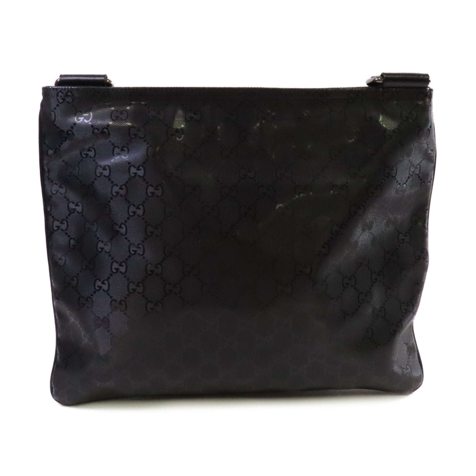 GUCCI 塗層帆布Diamante Shoulder Bag銀扣肩背袋黑色