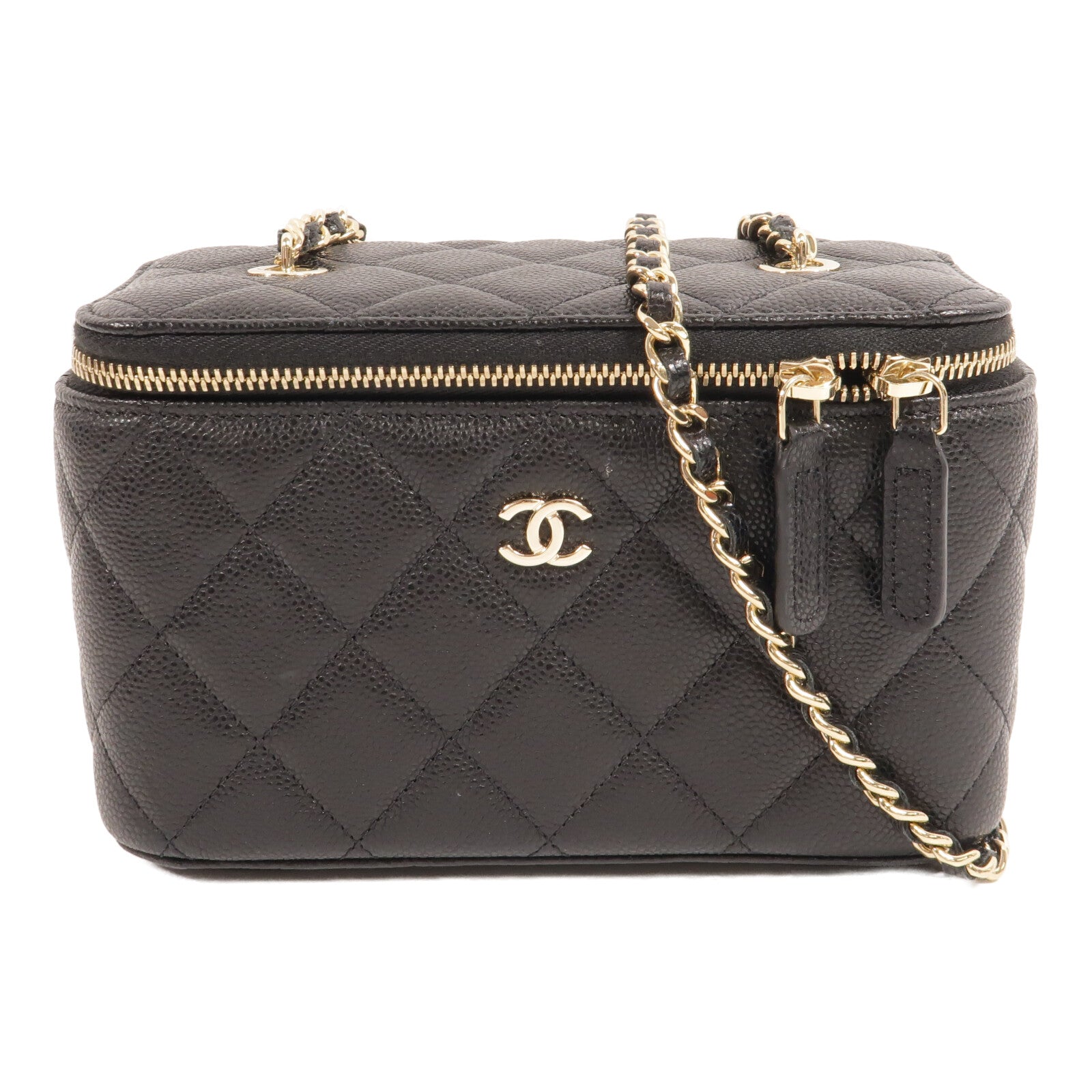 CHANEL 牛皮皮革Vanity Case鏈帶肩背袋