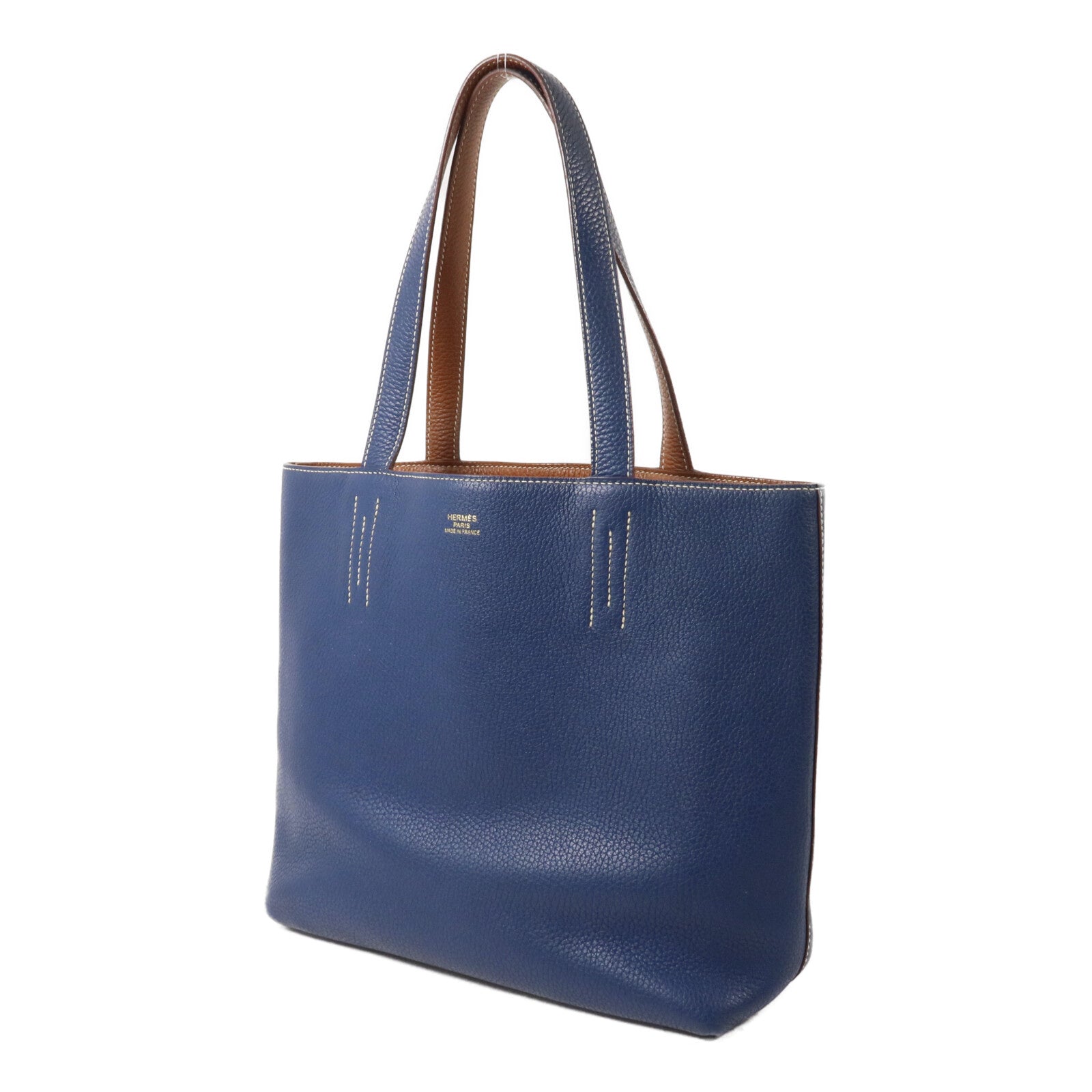 HERMES Clemence皮革Double Sens 28手挽袋Deep Bleu/Gold
