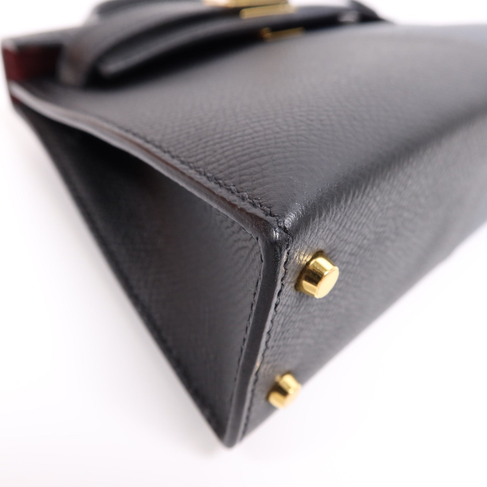 HERMES Epsom皮革Mini Kelly II金扣手挽肩背兩用袋Bleu Indigo/Noir