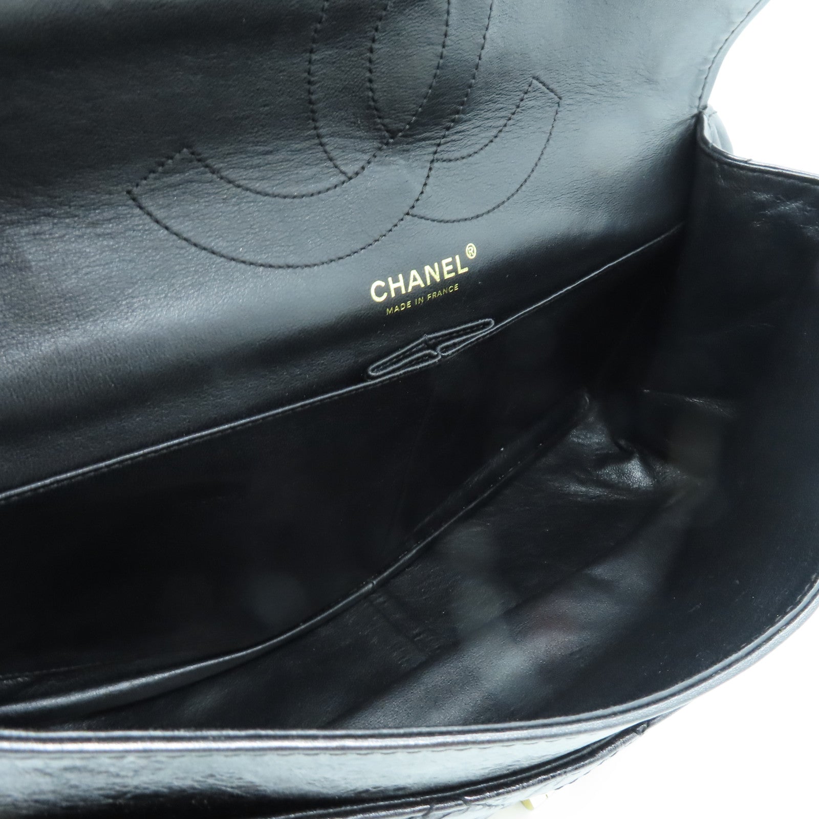 CHANEL 【清倉大減價】菱格牛皮皮革2.55金扣鏈帶肩背袋黑色