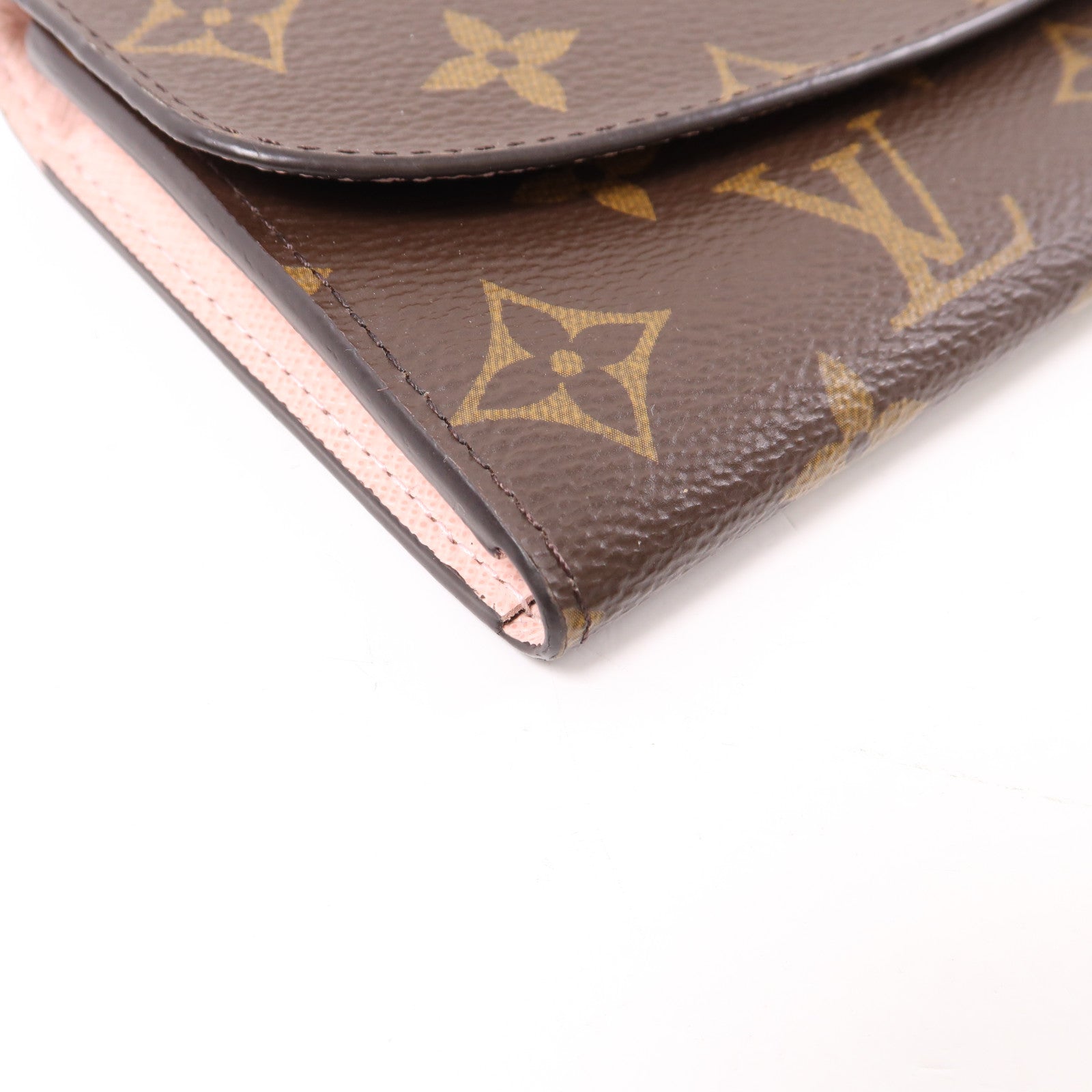 LOUIS VUITTON Monogram Emilie金扣長錢包棕色/粉紅色
