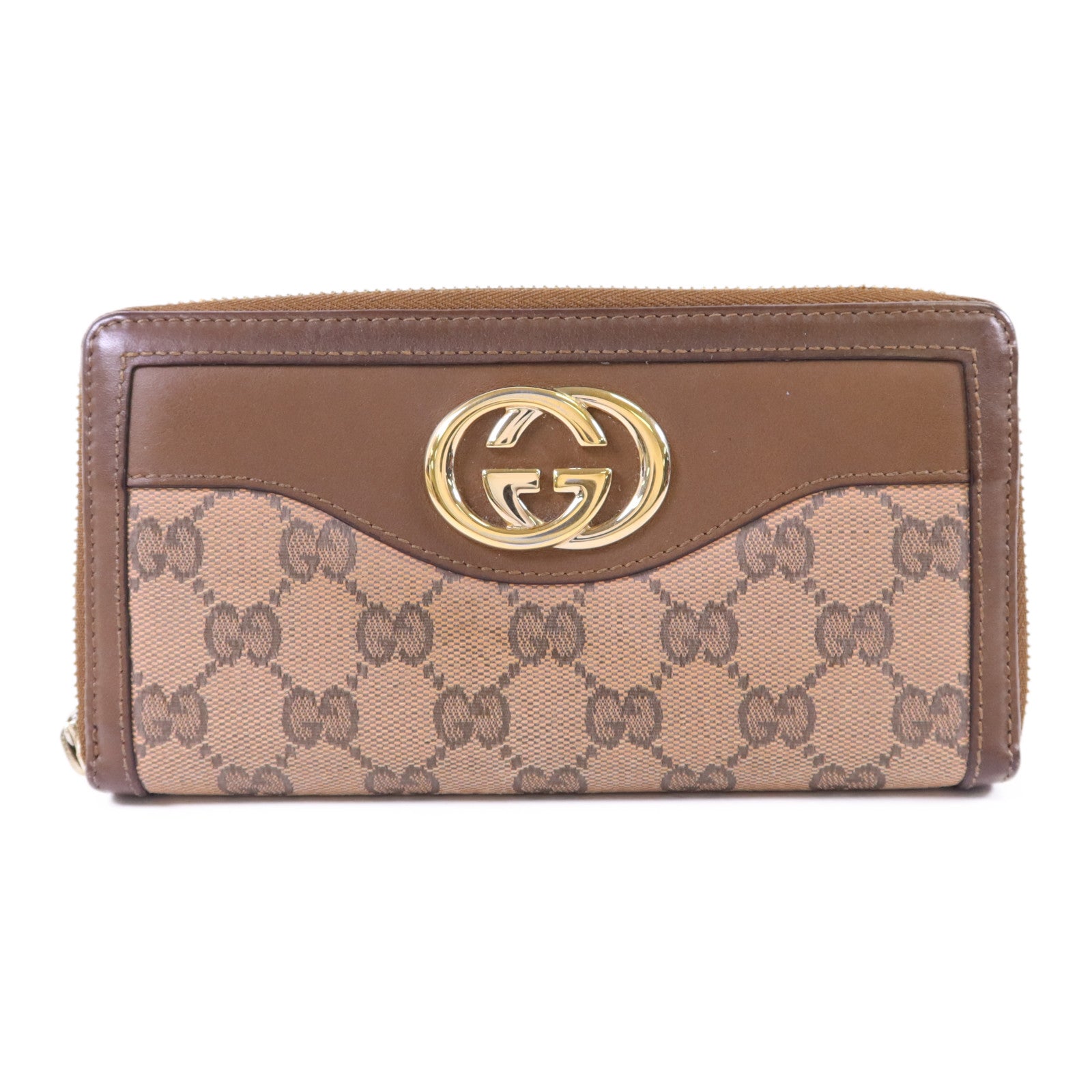 GUCCI 帆布GG Canvas Long Round Zipper Wallet金扣長錢包