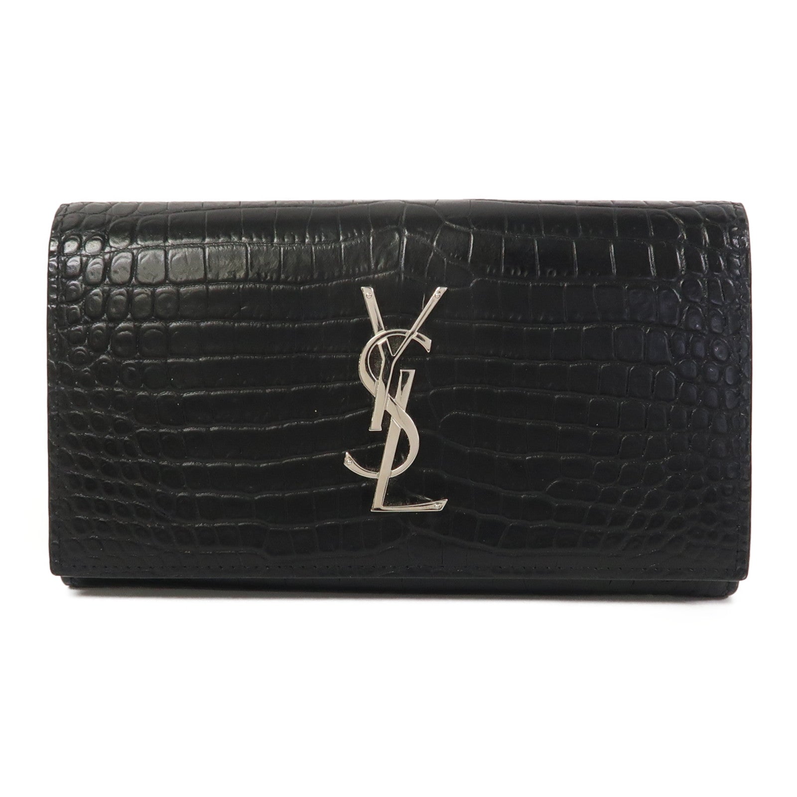 SAINT LAURENT 【激減優惠】牛皮皮革Long Wallet銀扣長錢包黑色