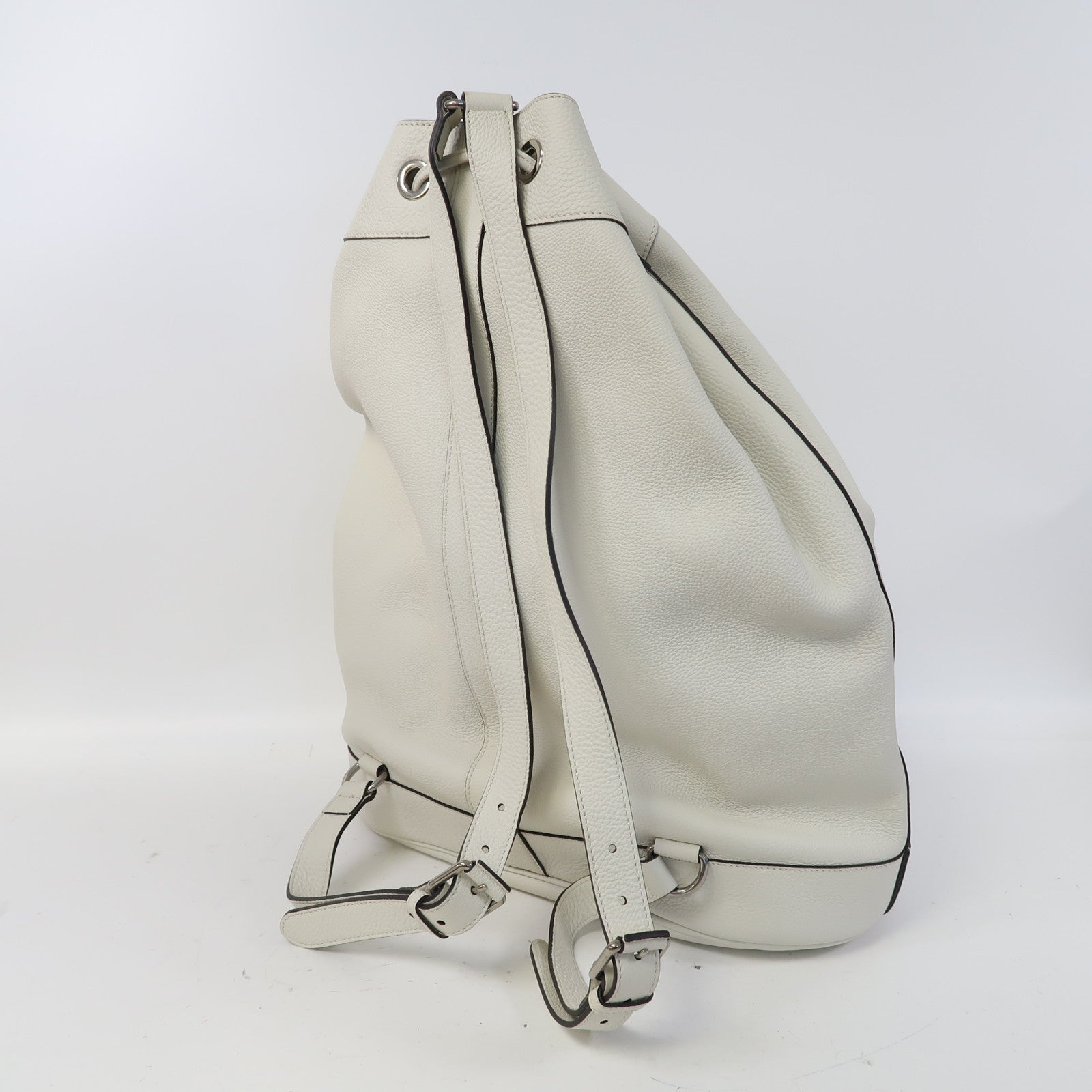 GUCCI 牛皮皮革Rucksack銀扣背包白色
