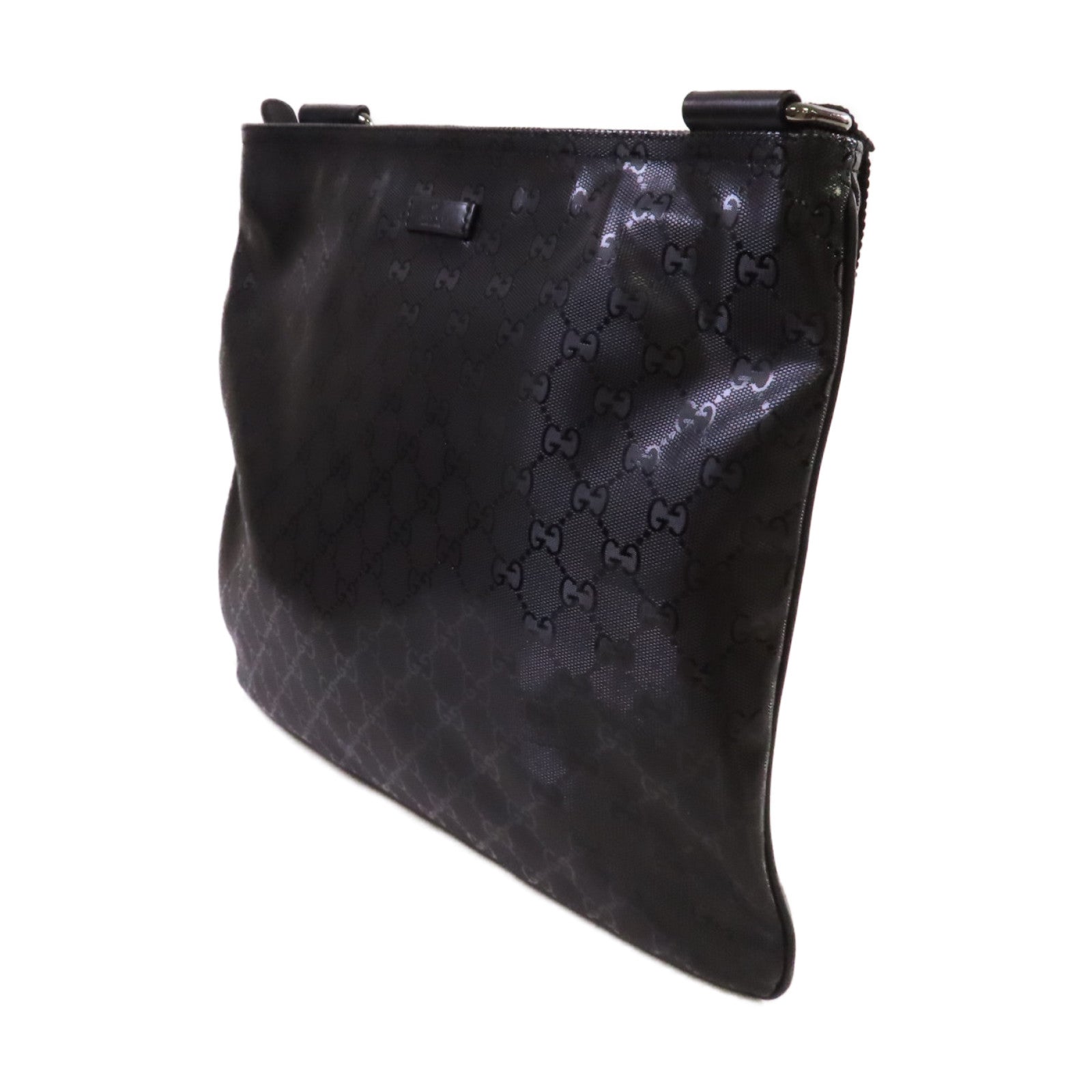 GUCCI 塗層帆布Diamante Shoulder Bag銀扣肩背袋黑色