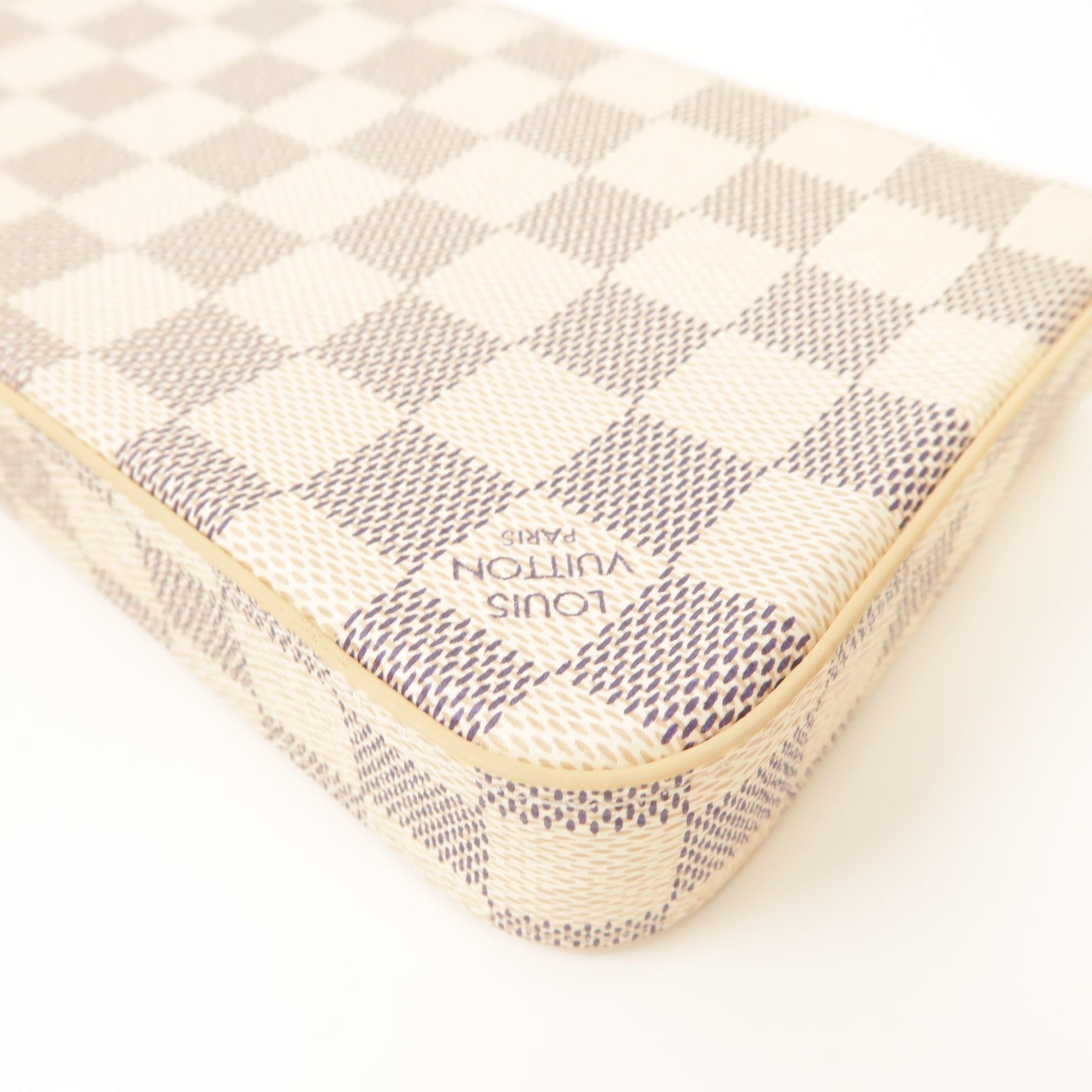 LOUIS VUITTON Damier Azur Pochette Felicice金扣鏈帶肩背袋白色