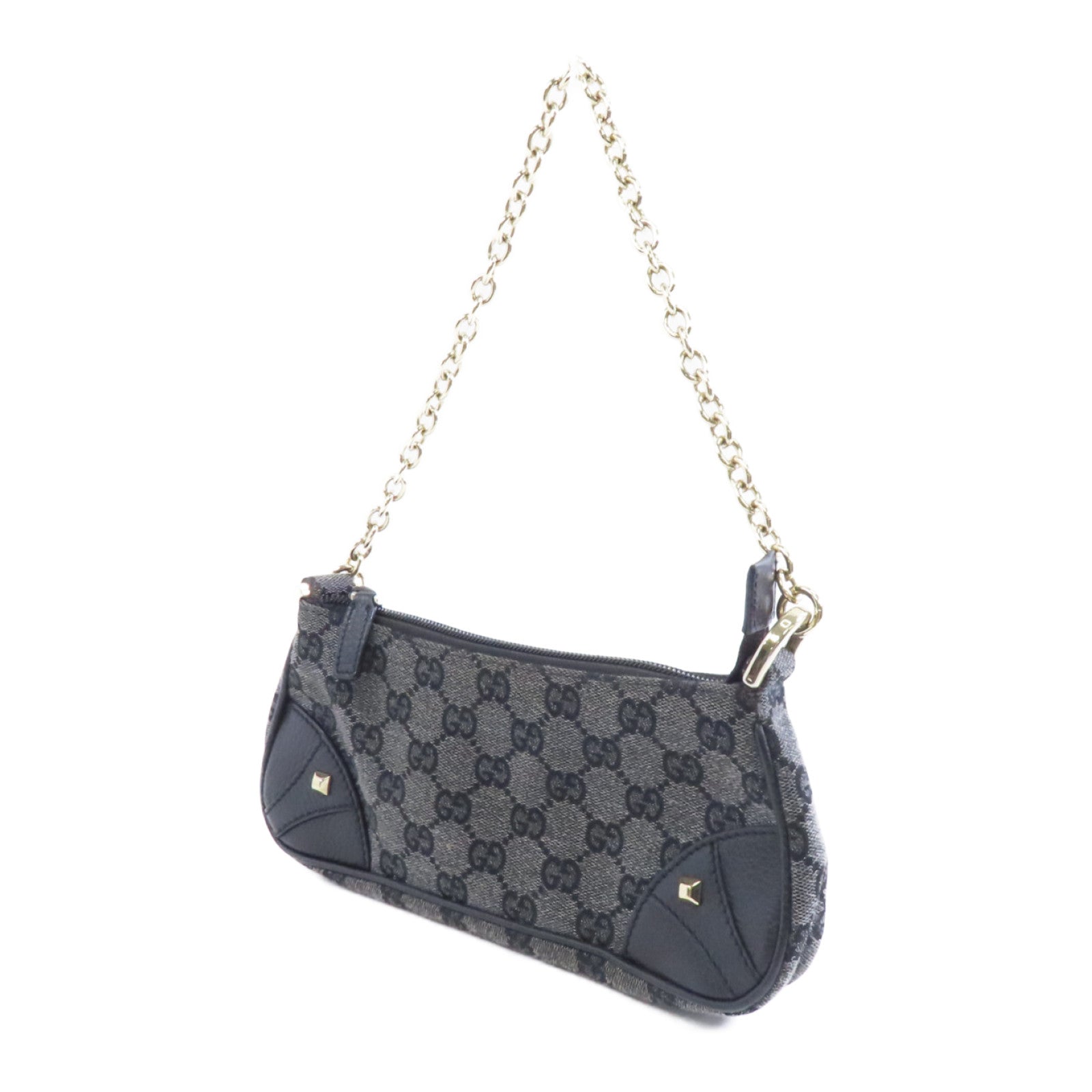 GUCCI 帆布Chain Shoulder Bag金扣鏈帶肩背袋深藍色