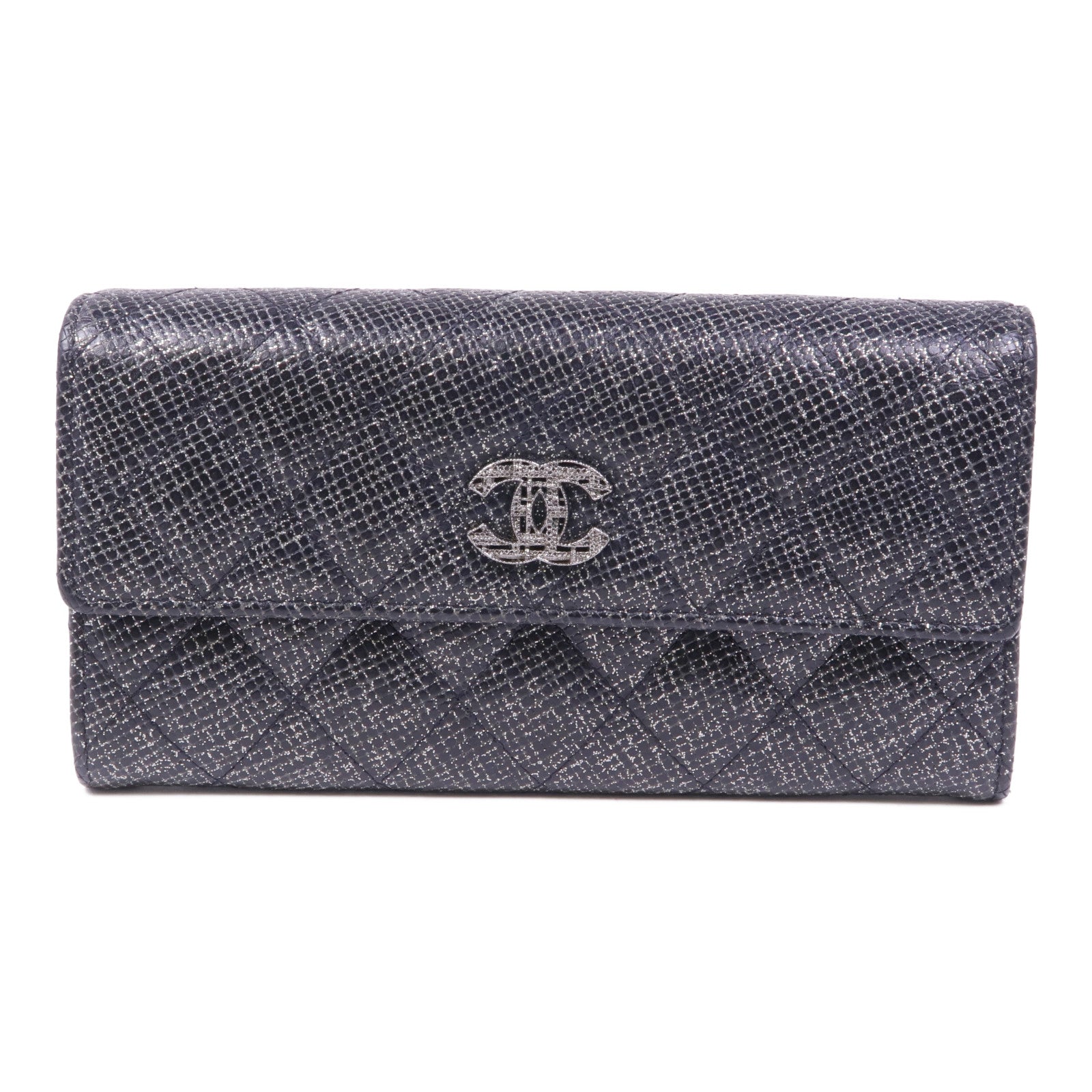 CHANEL 牛皮皮革Long Wallet銀扣長錢包