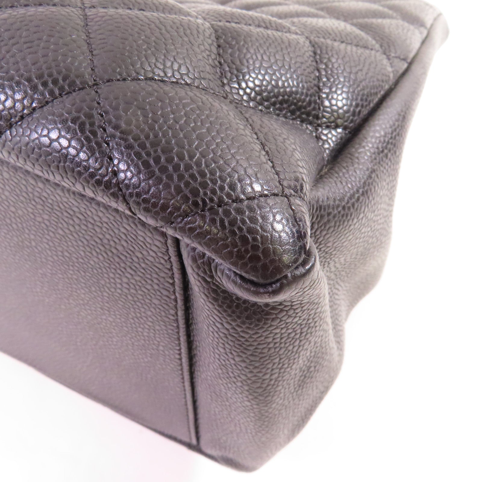 CHANEL 菱格Caviar皮革Grand Shopping Tote金扣鏈帶肩背袋黑色