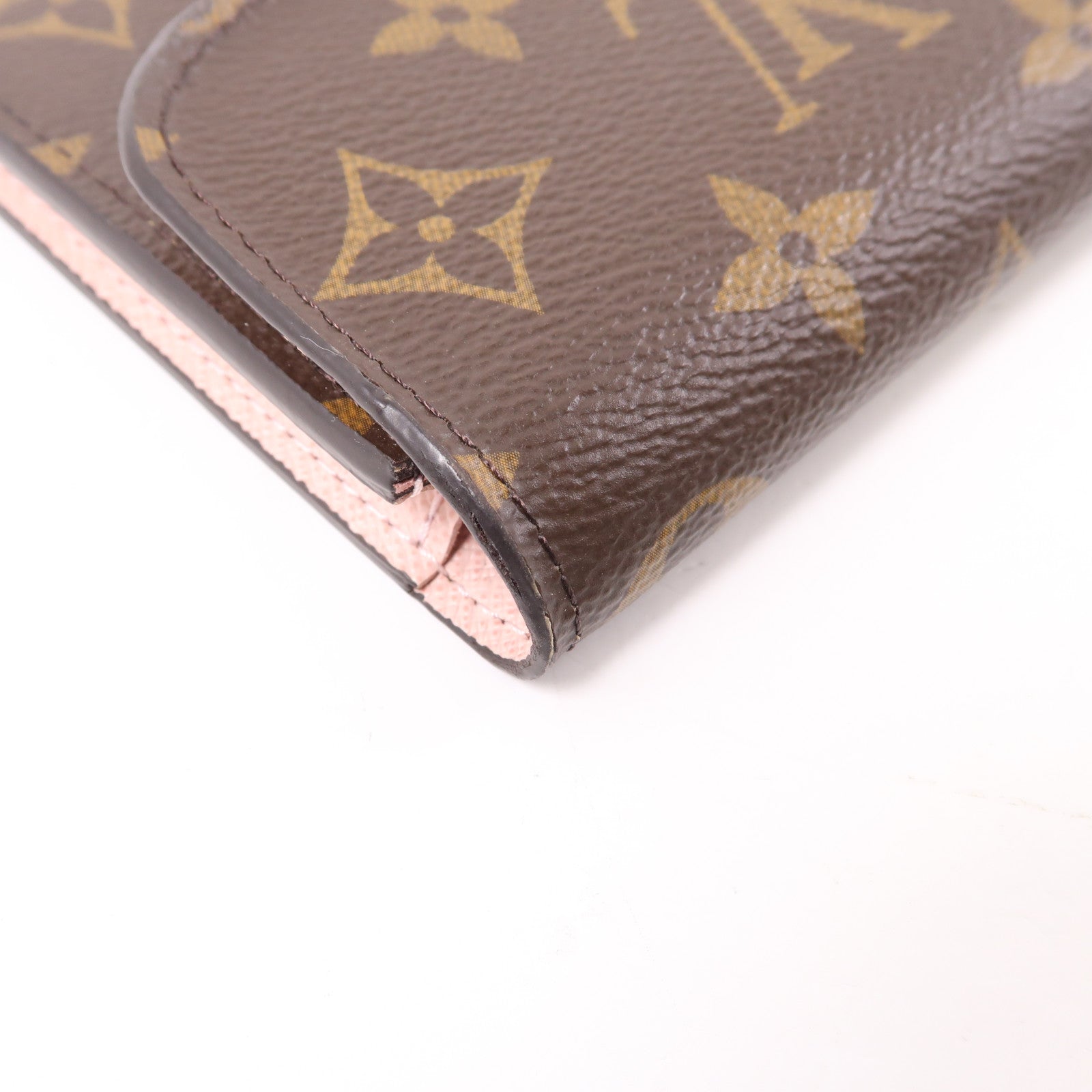 LOUIS VUITTON Monogram Emilie金扣長錢包棕色/粉紅色