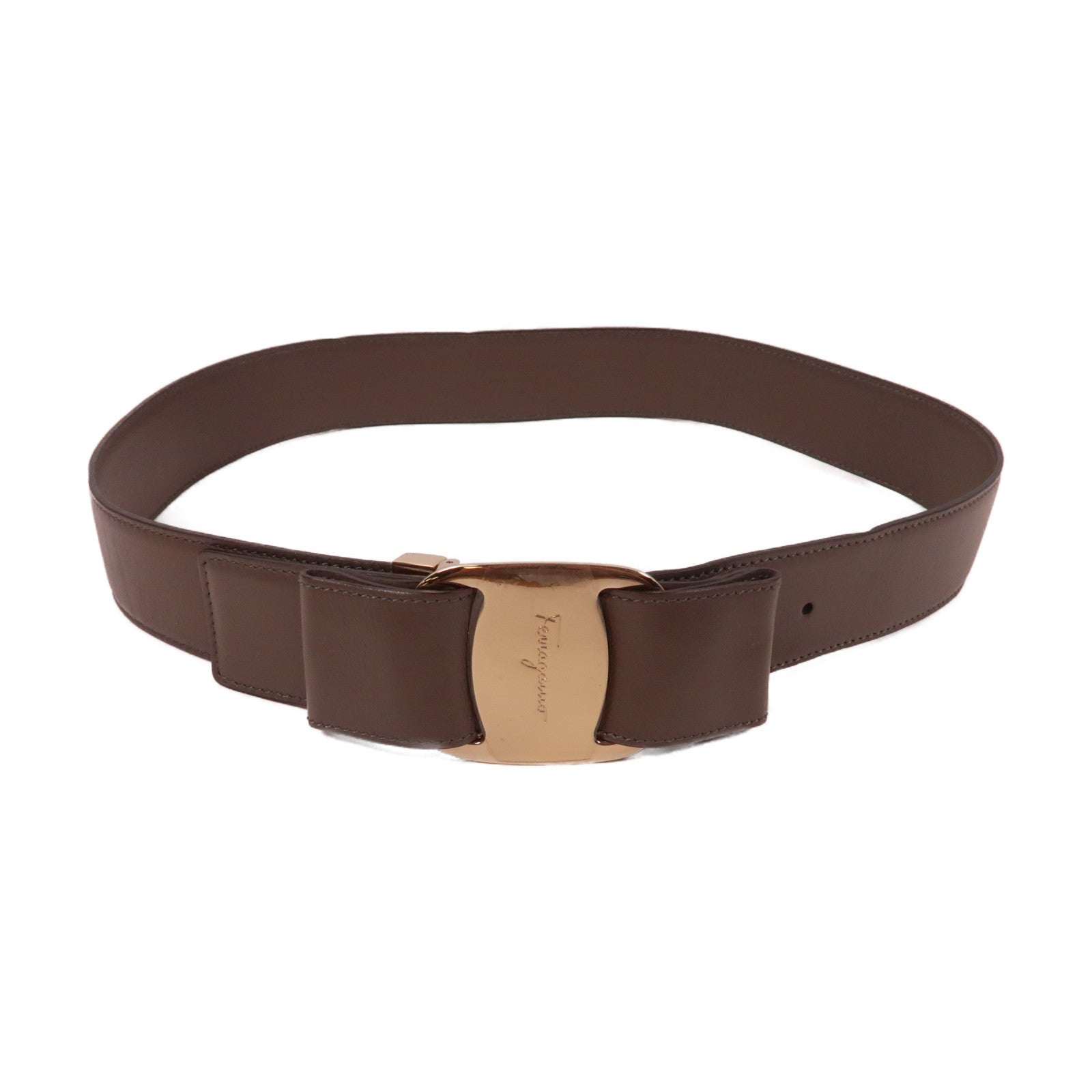 Salvatore Ferragamo 牛皮皮革Belt金扣皮帶啡色