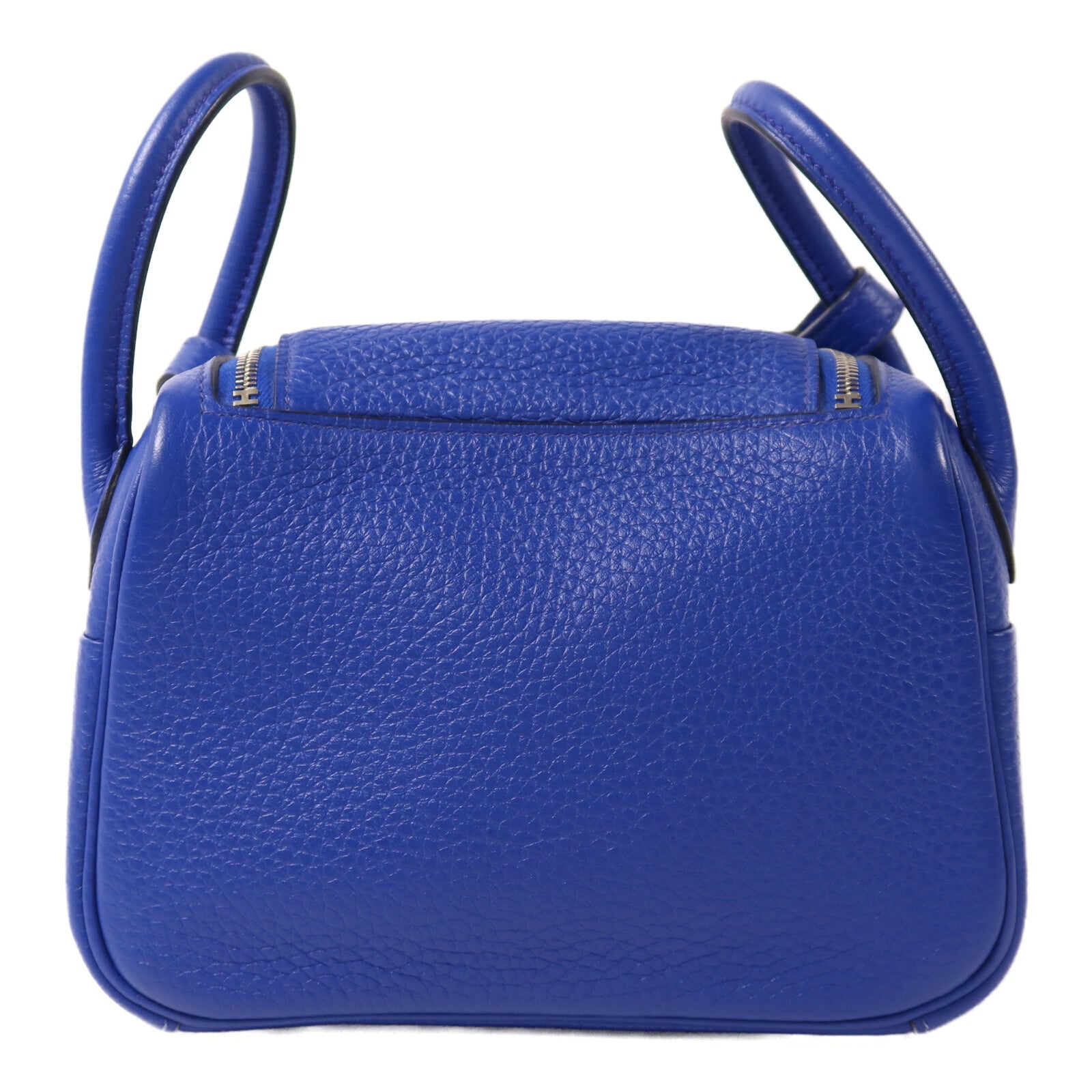 HERMES Clemence皮革Mini Lindy銀扣手挽肩背兩用袋Bleu Electrique