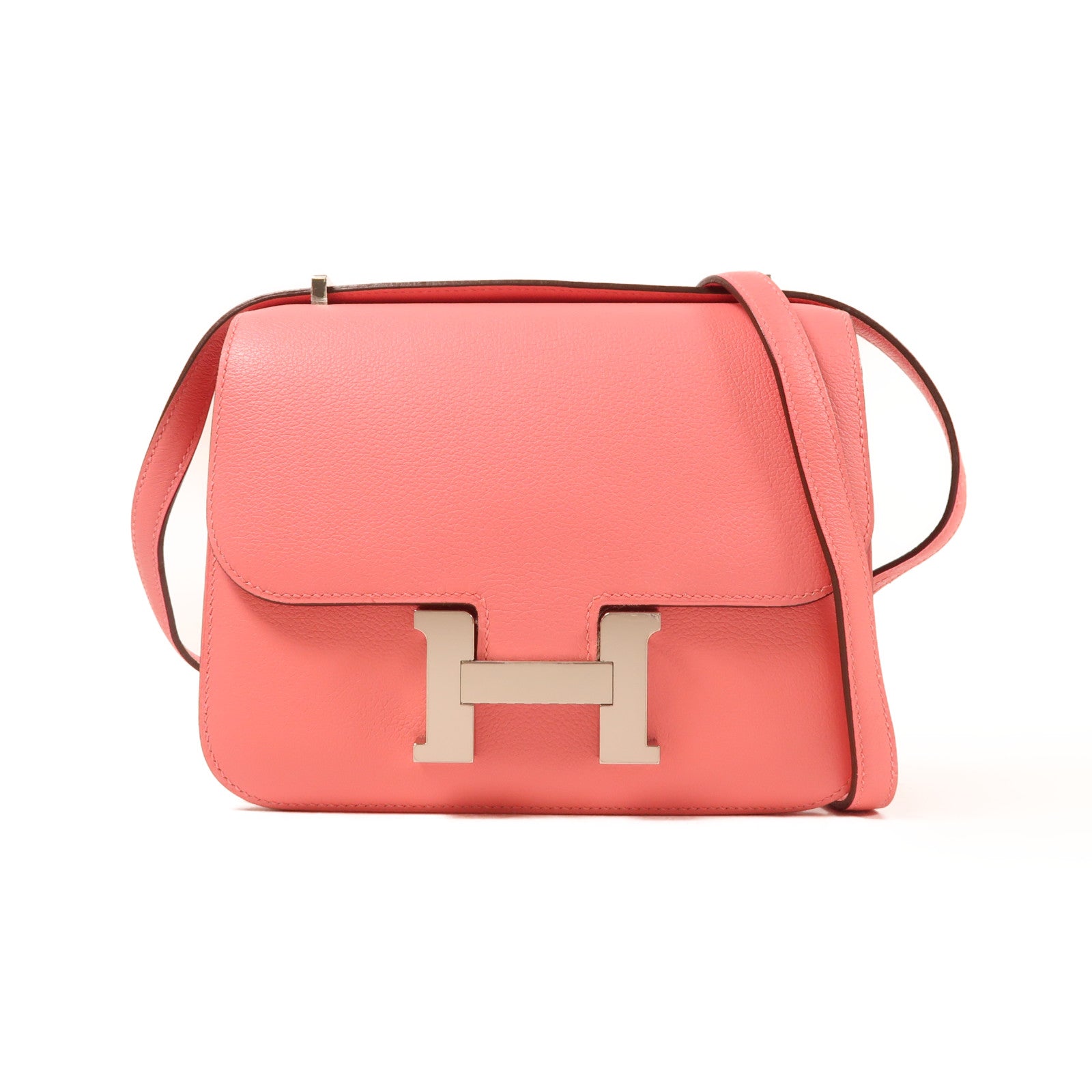 HERMES 【激減優惠】Evercolor皮革Constance Mini銀扣肩背袋8W Rose Azalee/新杜鵑桃色
