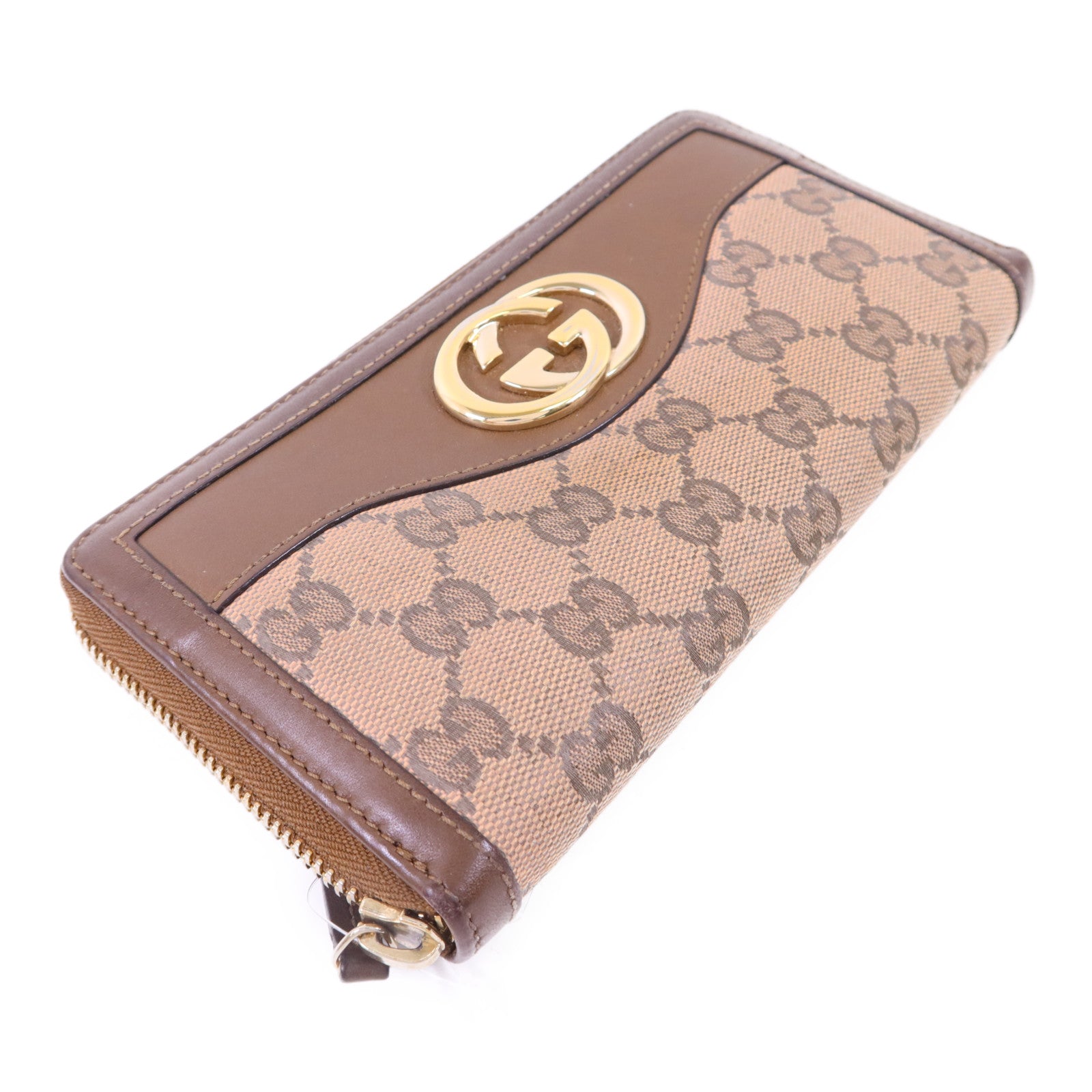 GUCCI 帆布GG Canvas Long Round Zipper Wallet金扣長錢包