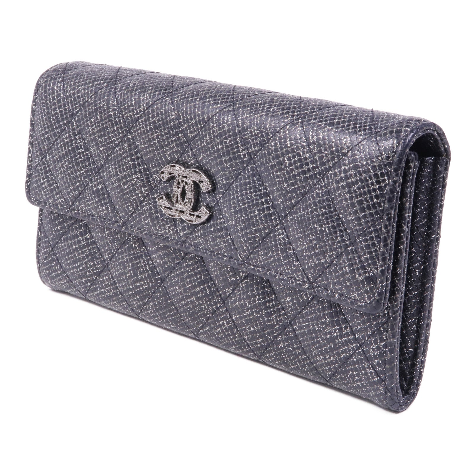 CHANEL 牛皮皮革Long Wallet銀扣長錢包