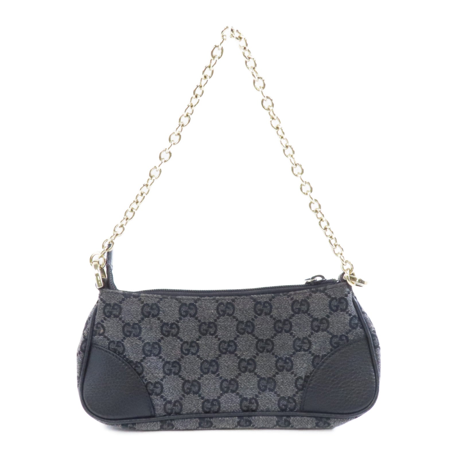GUCCI 帆布Chain Shoulder Bag金扣鏈帶肩背袋深藍色