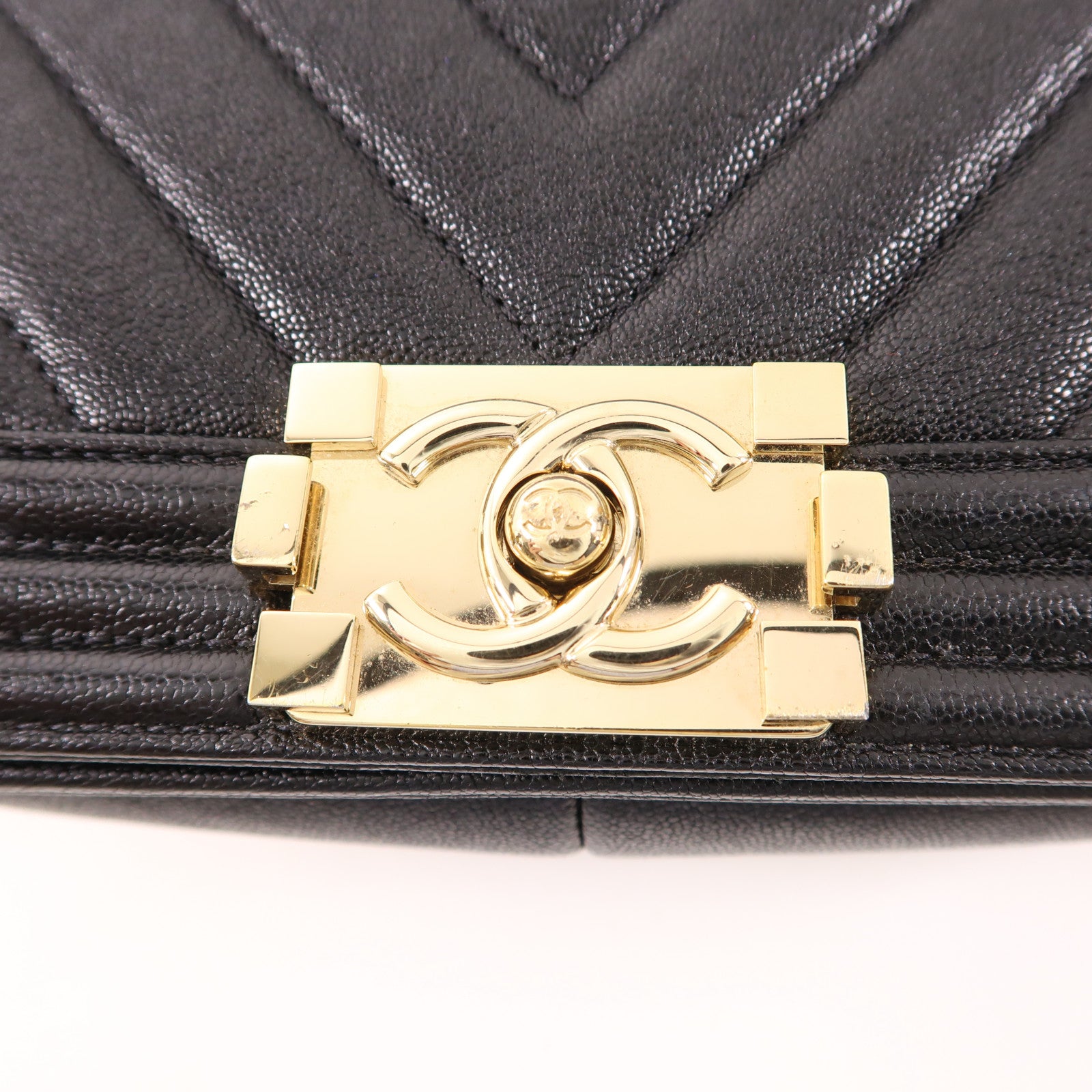 CHANEL CC GHW Boy 25 Shoulder Bag Calfskin Leather Black