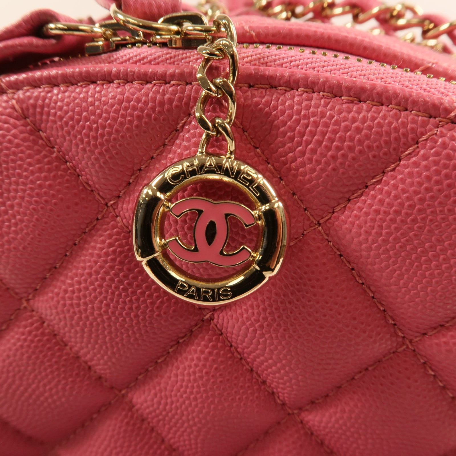 CHANEL 牛皮皮革Rucksack金扣鏈帶背包