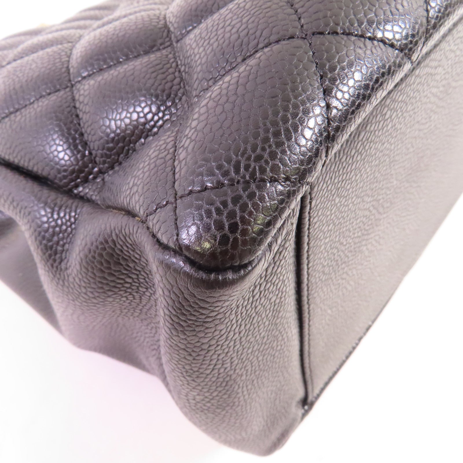 CHANEL 菱格Caviar皮革Grand Shopping Tote金扣鏈帶肩背袋黑色