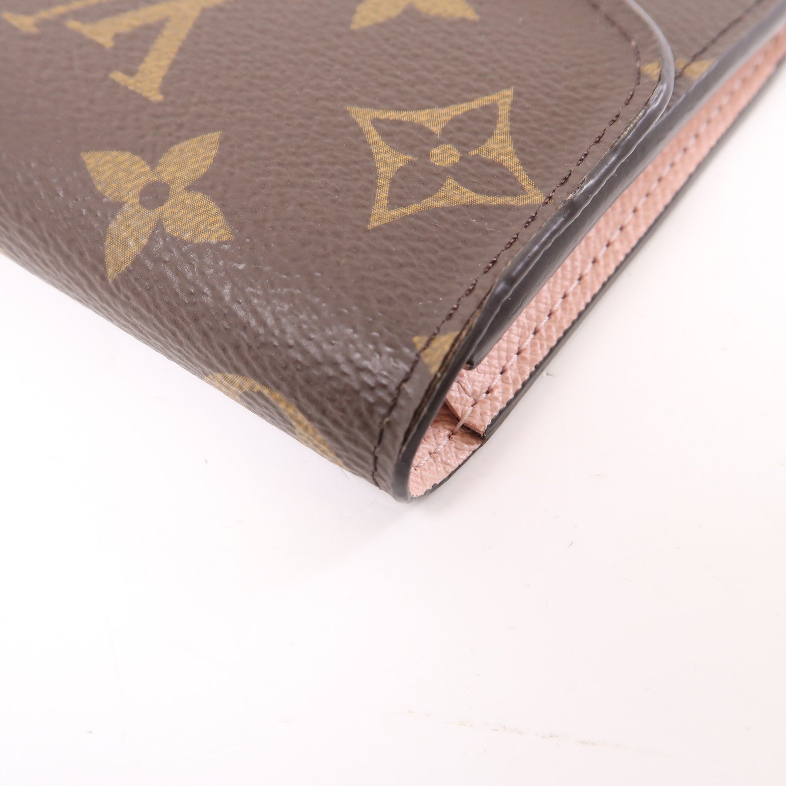 LOUIS VUITTON Monogram Emilie金扣長錢包棕色/粉紅色