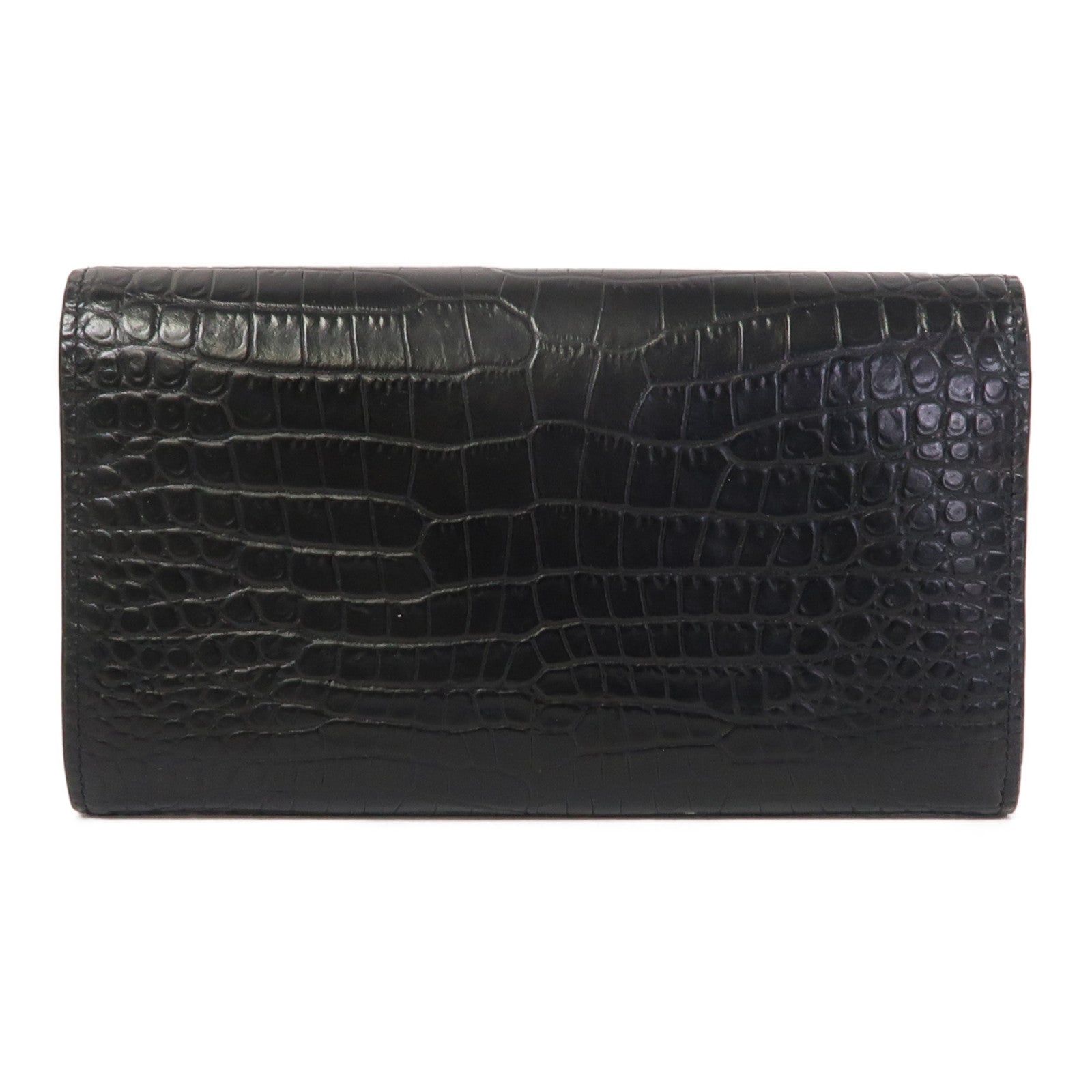 SAINT LAURENT 【激減優惠】牛皮皮革Long Wallet銀扣長錢包黑色
