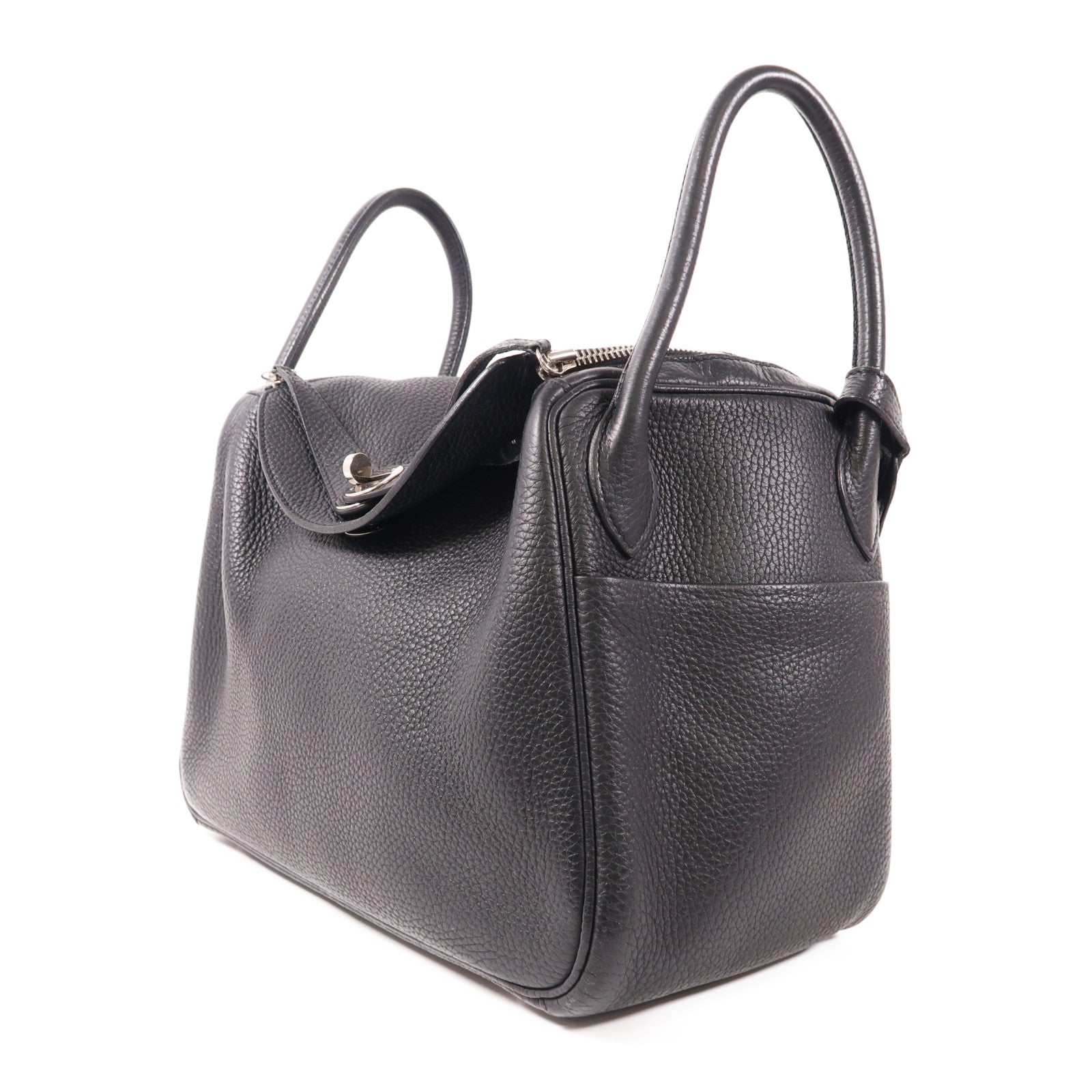 HERMES Clemence皮革Lindy 30銀扣手挽肩背兩用袋Noir