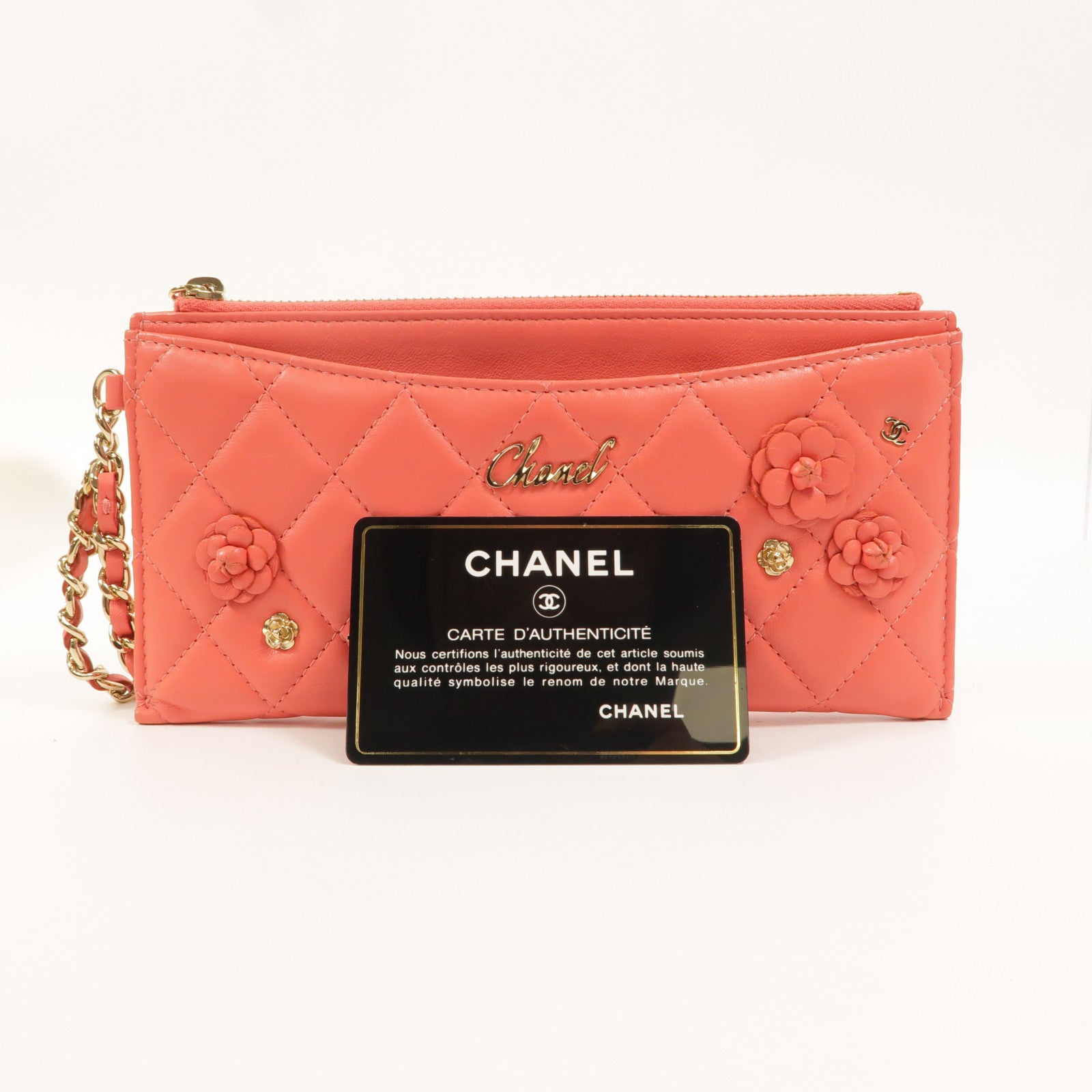 CHANEL 羊皮皮革Camellia Clutch長錢包