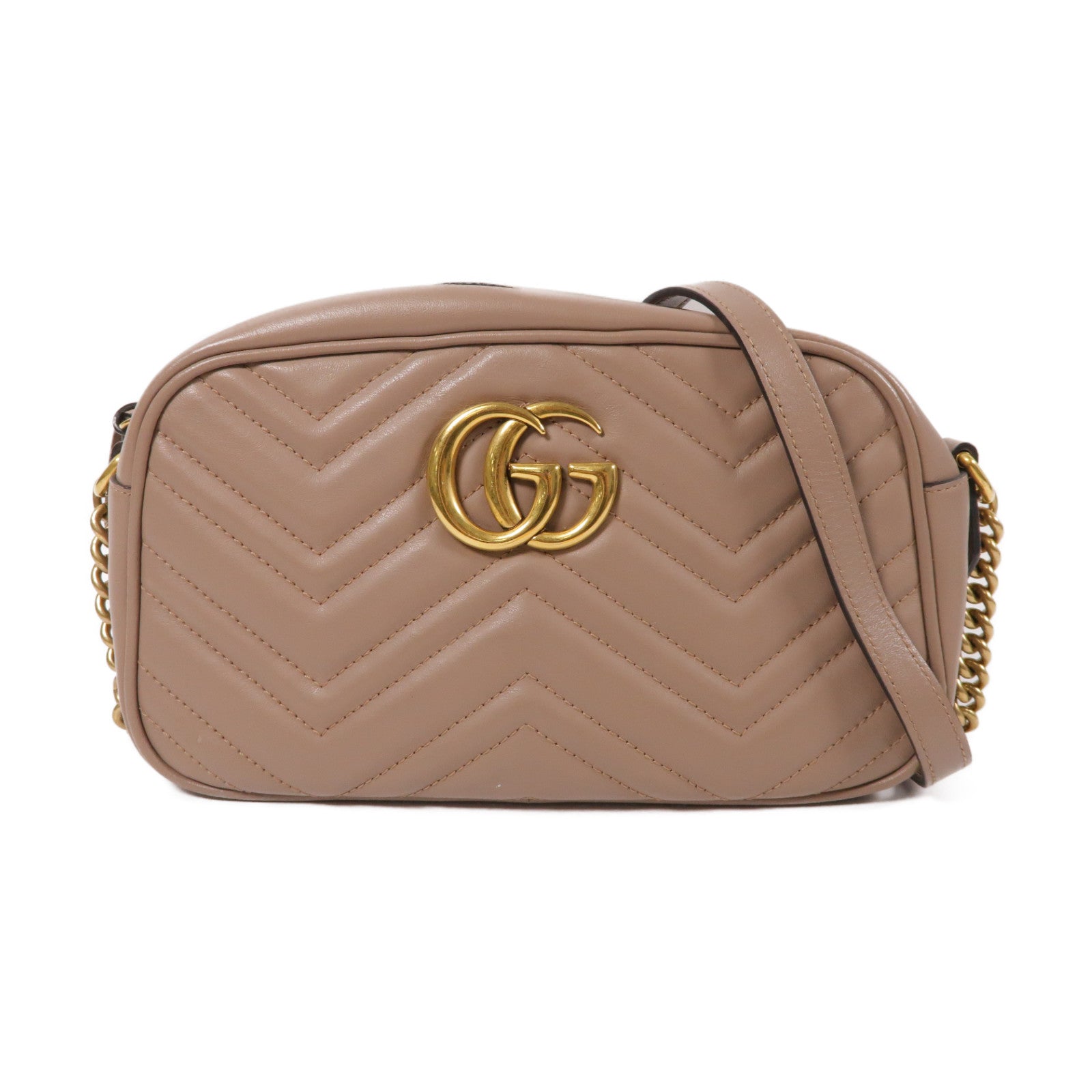 GUCCI 牛皮皮革GG Marmont Small金扣肩背袋啡色