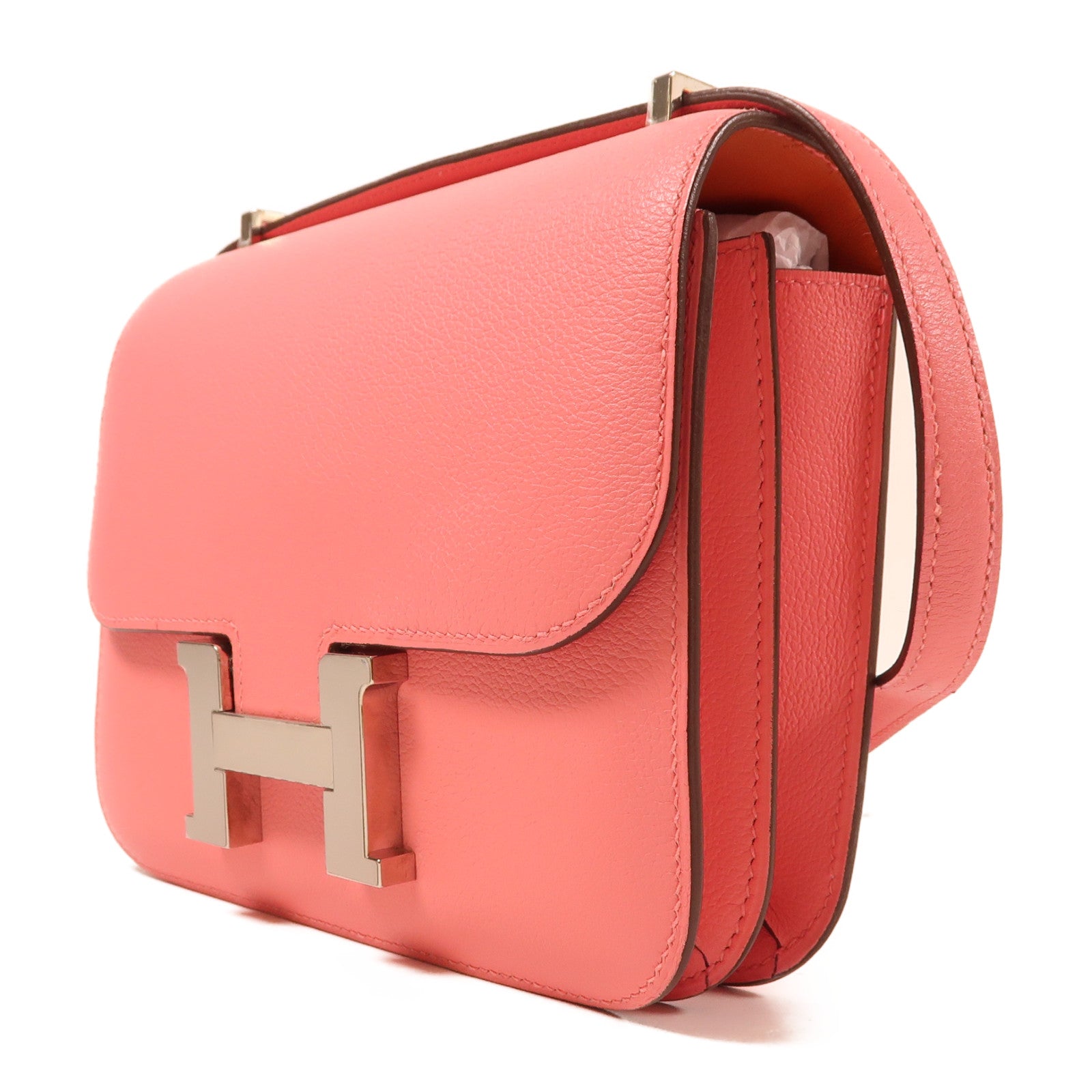 HERMES 【激減優惠】Evercolor皮革Constance Mini銀扣肩背袋8W Rose Azalee/新杜鵑桃色