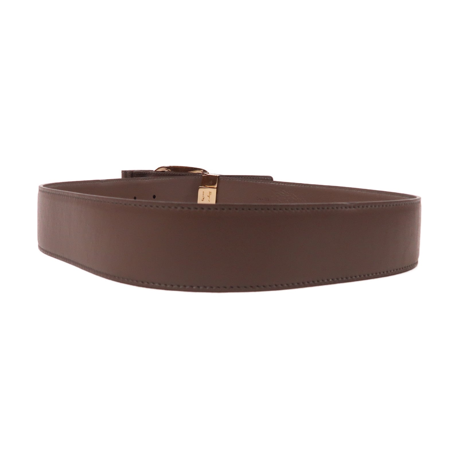 Salvatore Ferragamo 牛皮皮革Belt金扣皮帶啡色