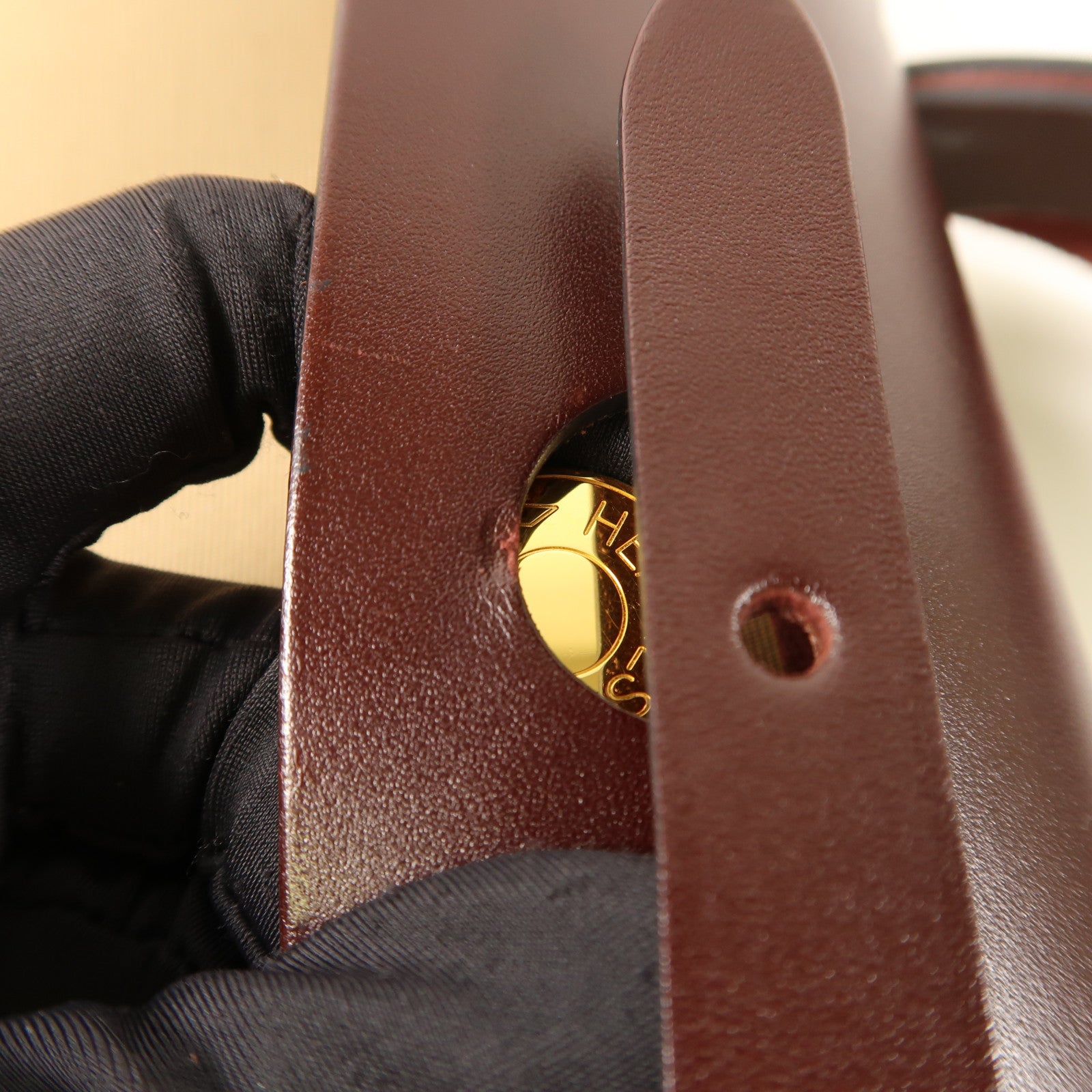 HERMES 帆布Herbag PM金扣手挽肩背兩用袋Trench/Bleu Tempete/Rouge Sellier