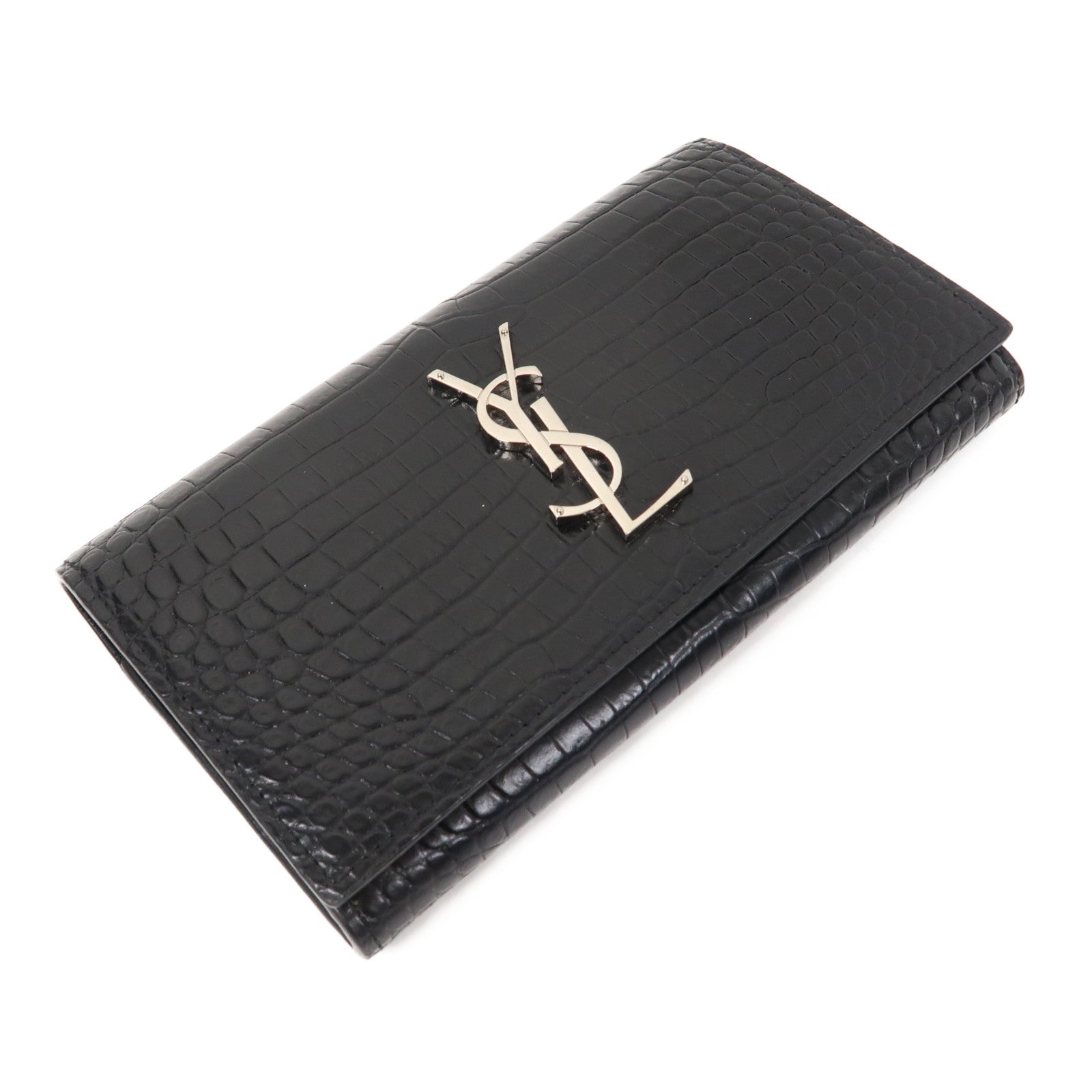 SAINT LAURENT 【激減優惠】牛皮皮革Long Wallet銀扣長錢包黑色