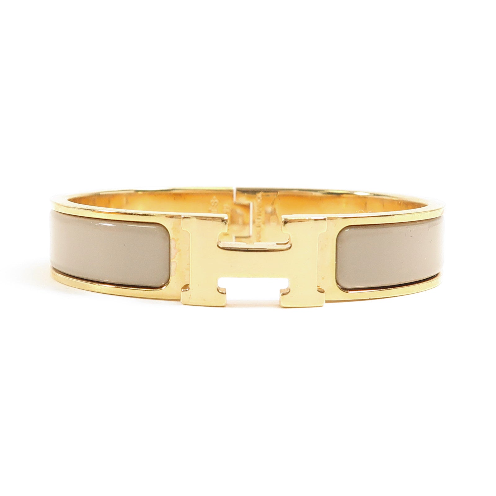 HERMES 金屬Clic H手鐲金色/Chai米色